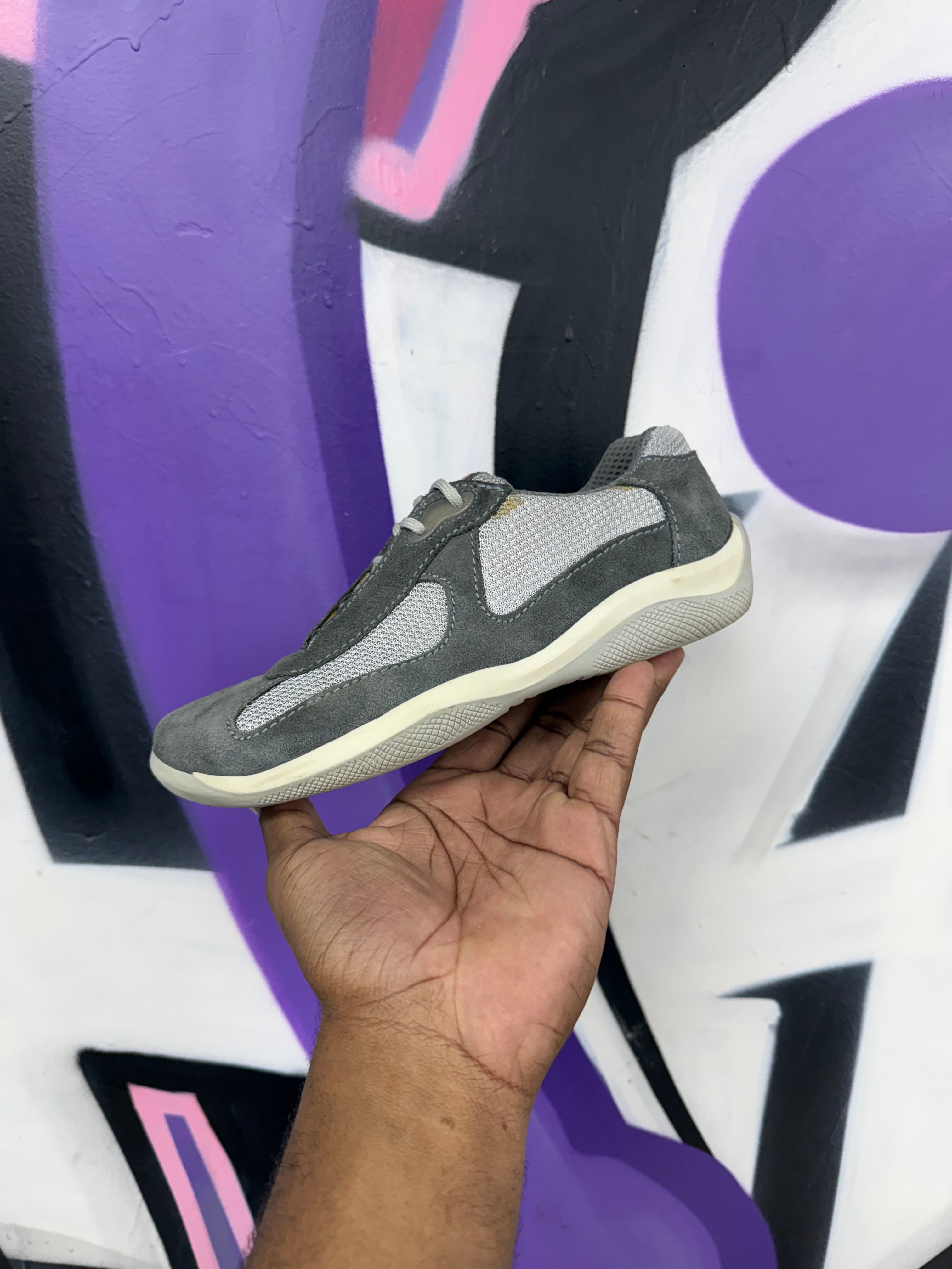 Prada Grey Suede Cup Sneakers
