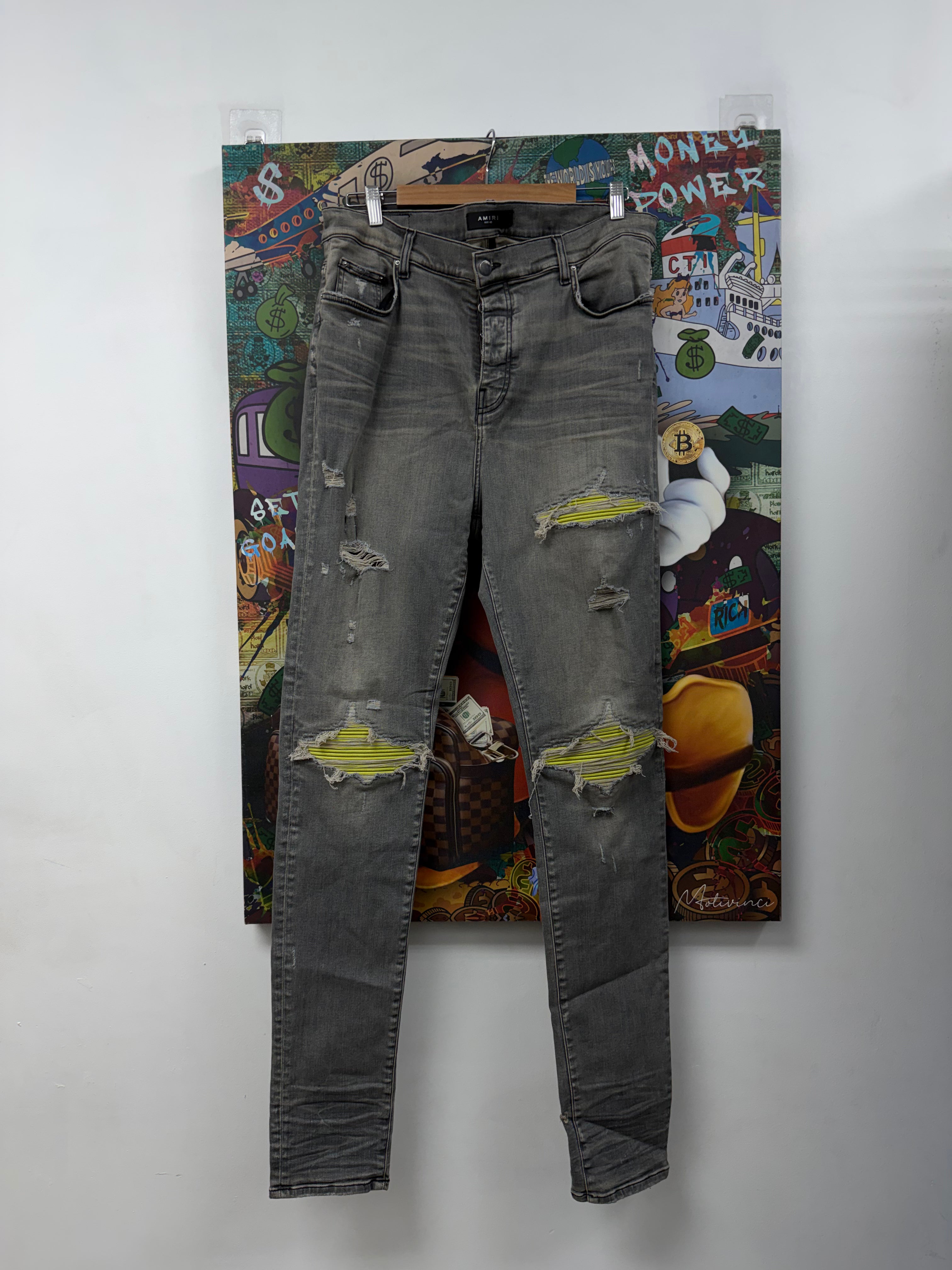 Amiri Grey Mx1 Lime Patch Jeans
