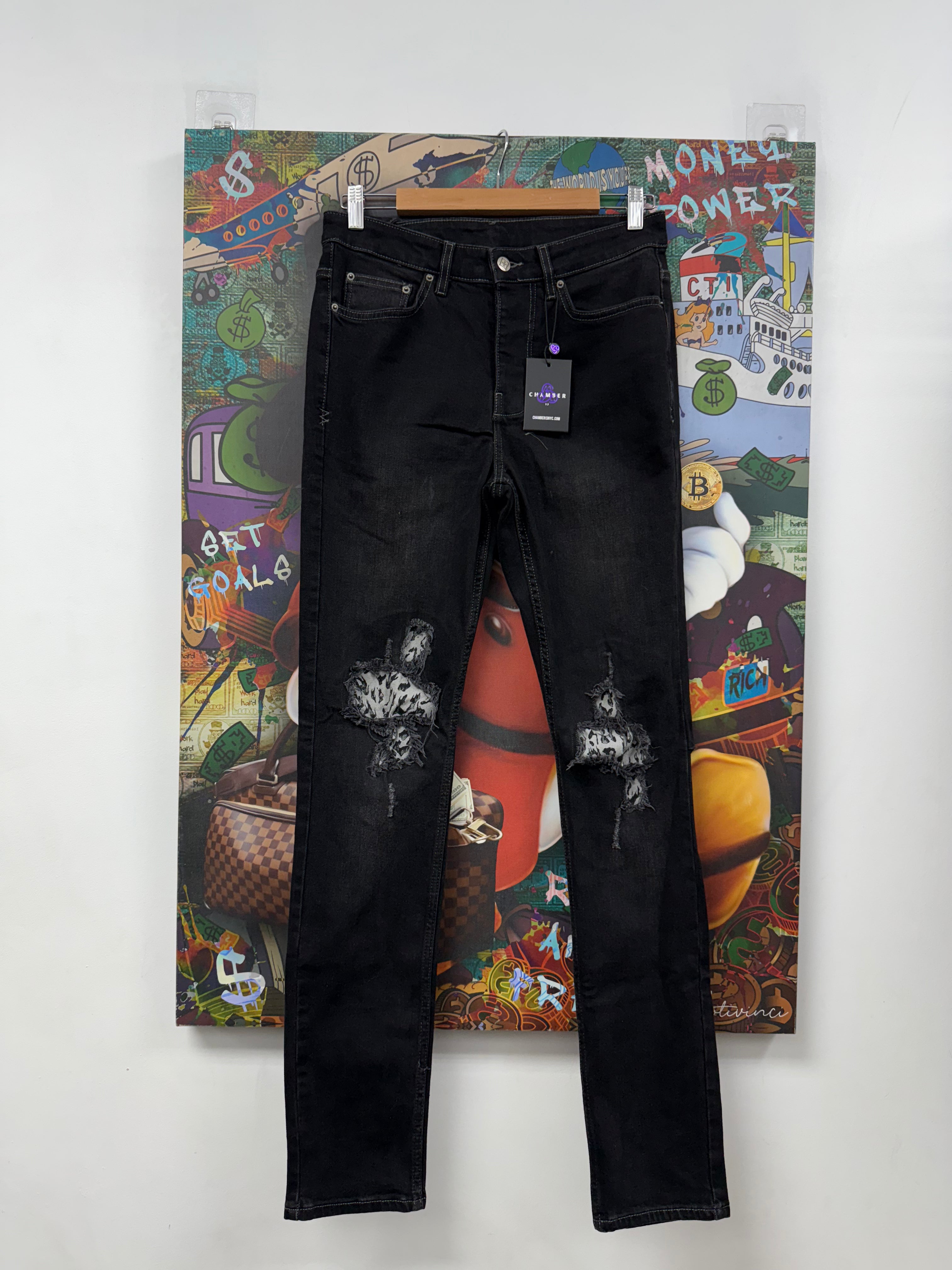 Ksubi Black Wash Leopard Patchwork Jeans