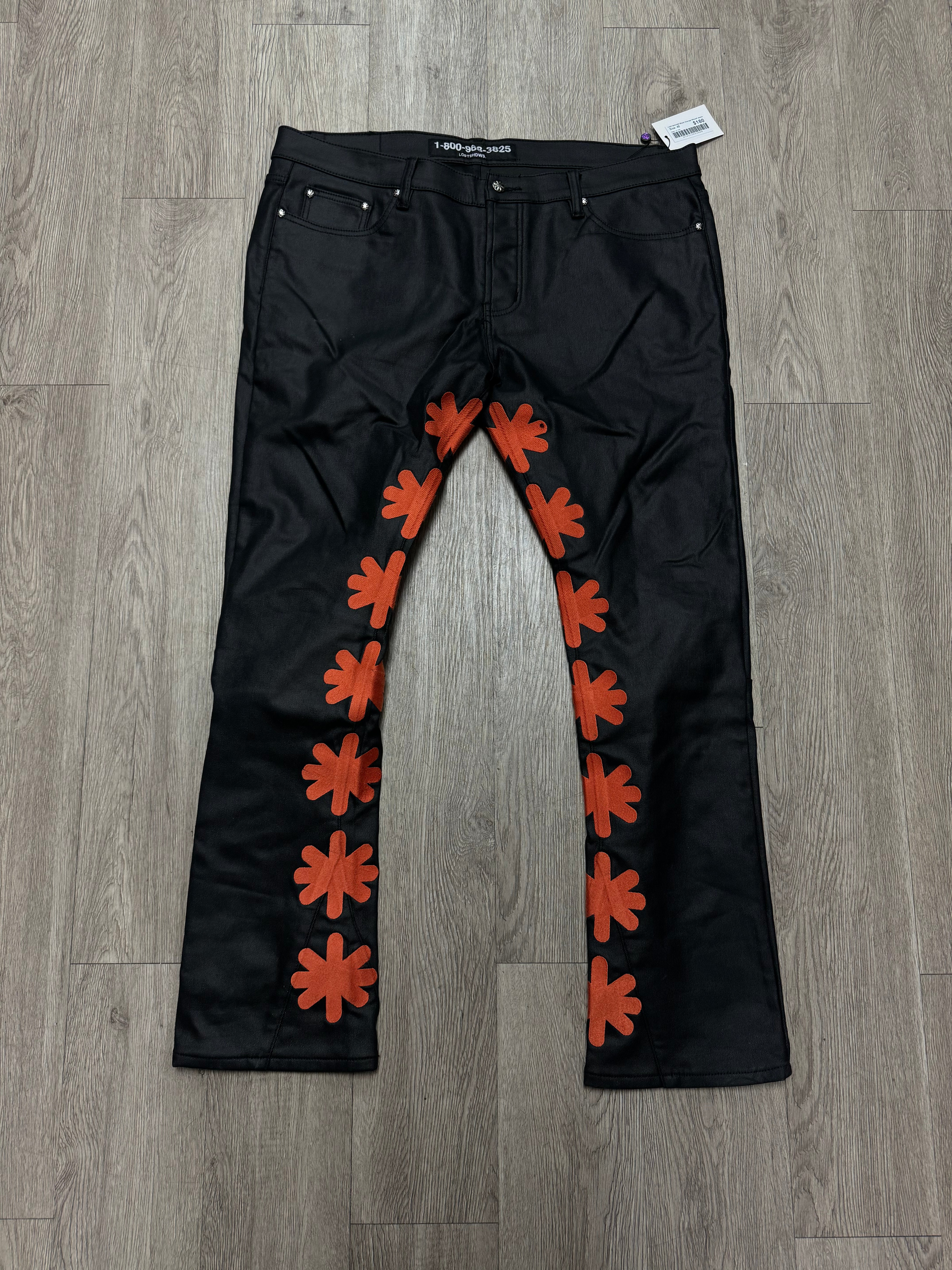 LOSTSHDWS Black Orange Waxed Jeans