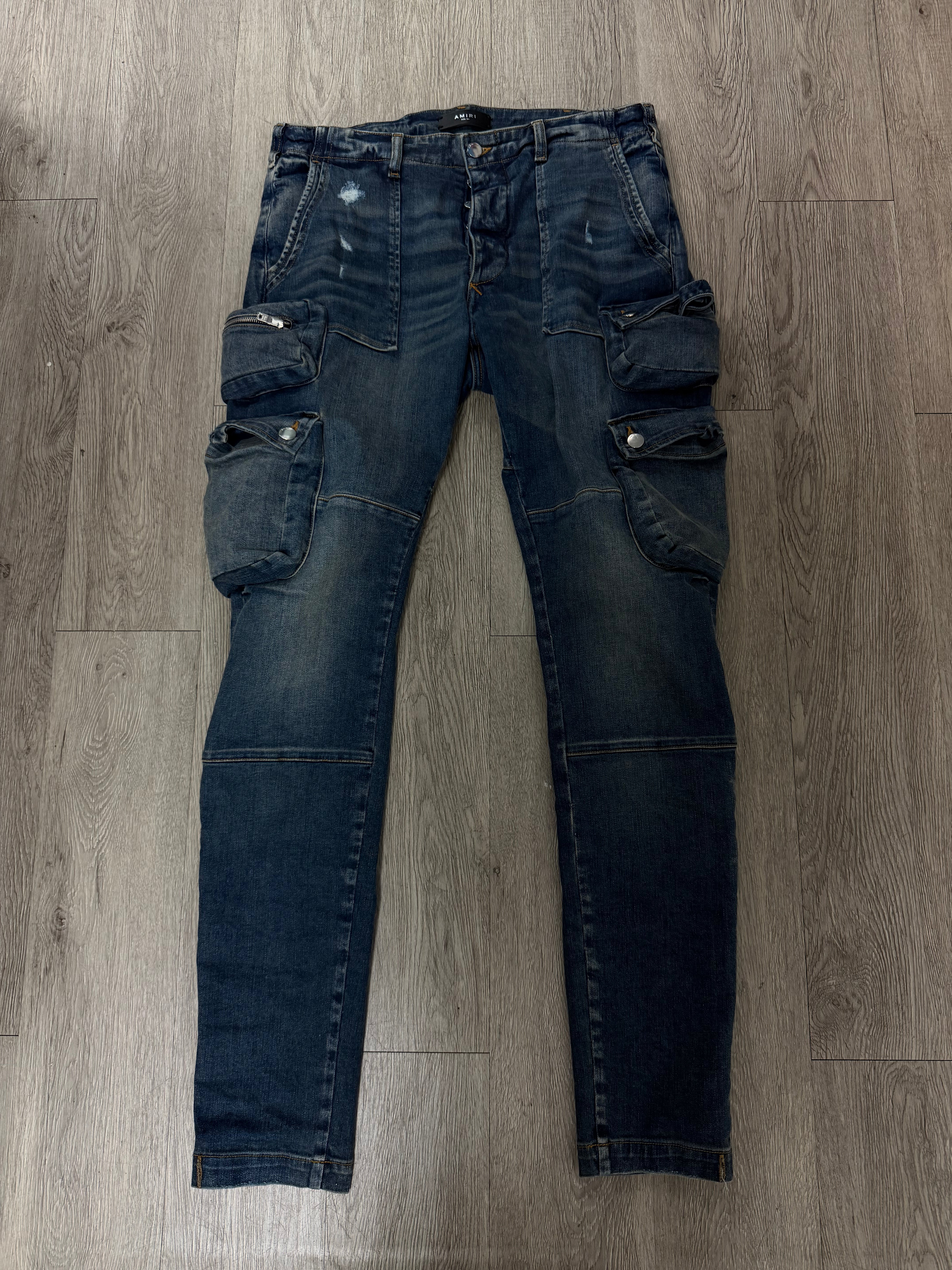 Amiri Dark Wash Denim Cargo Pants