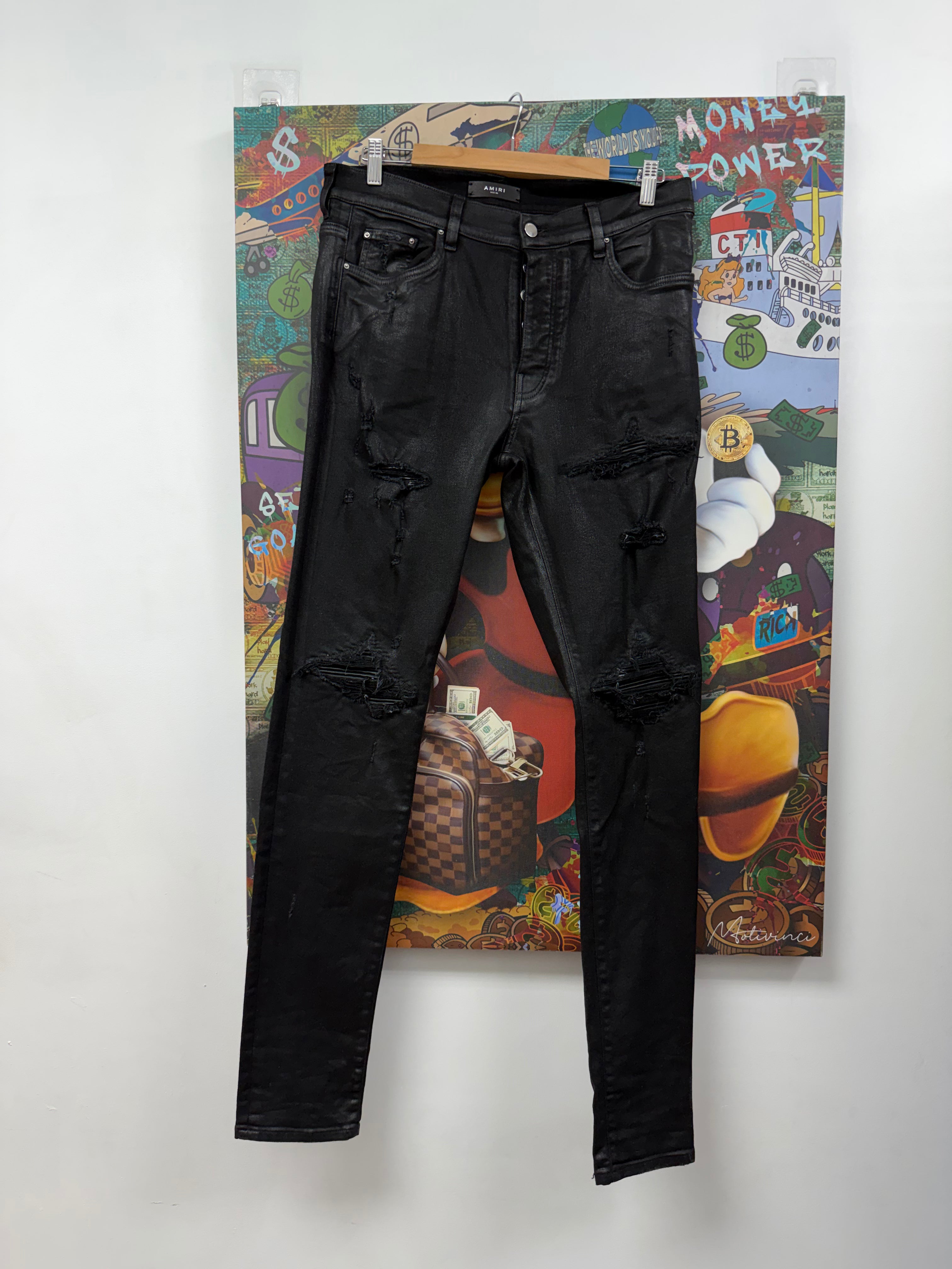 Amiri MX1 Black Black Wax Patch Jeans