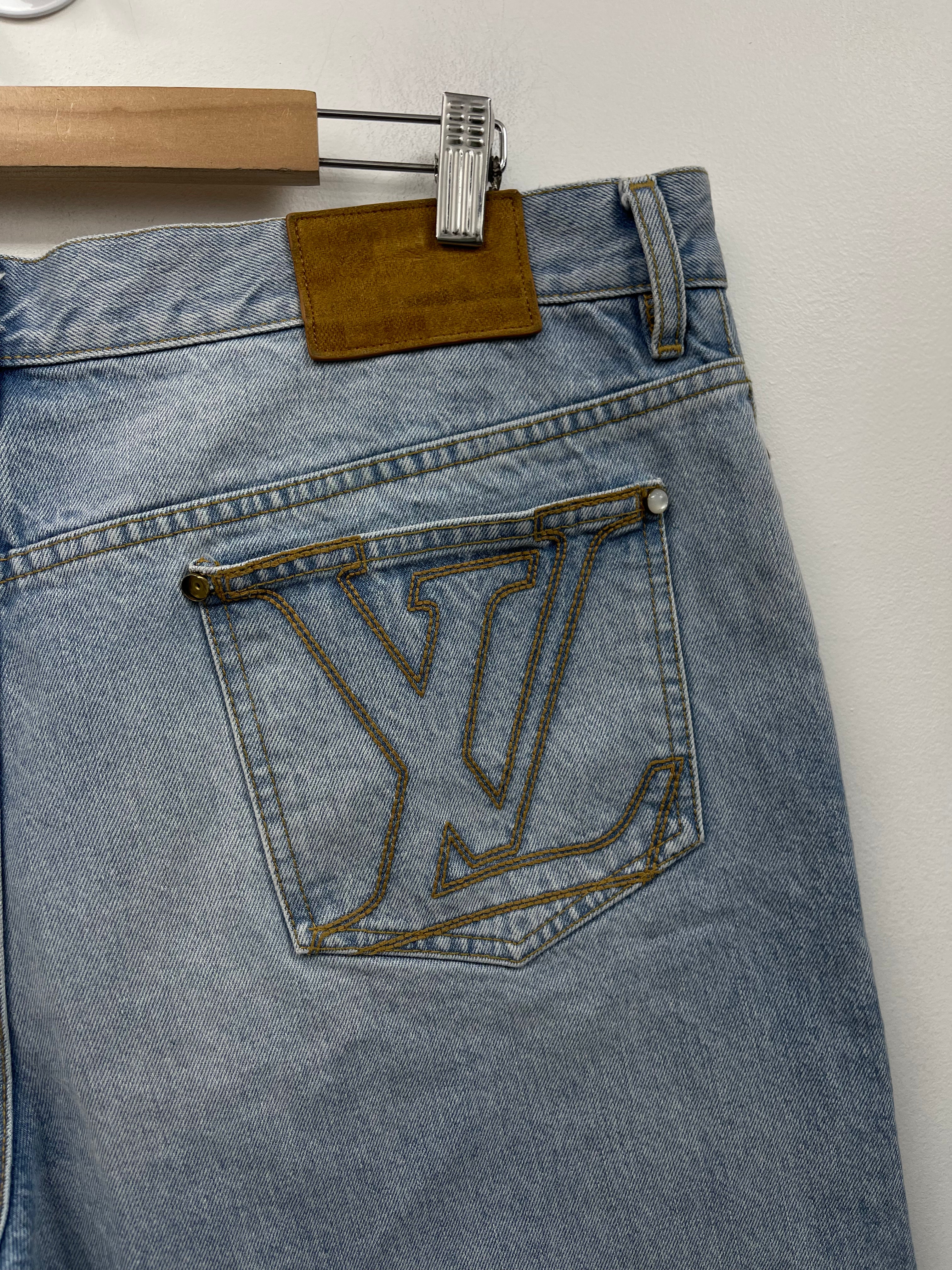 Louis Vuitton Light Wash Back Pocket Logo Jean Shorts