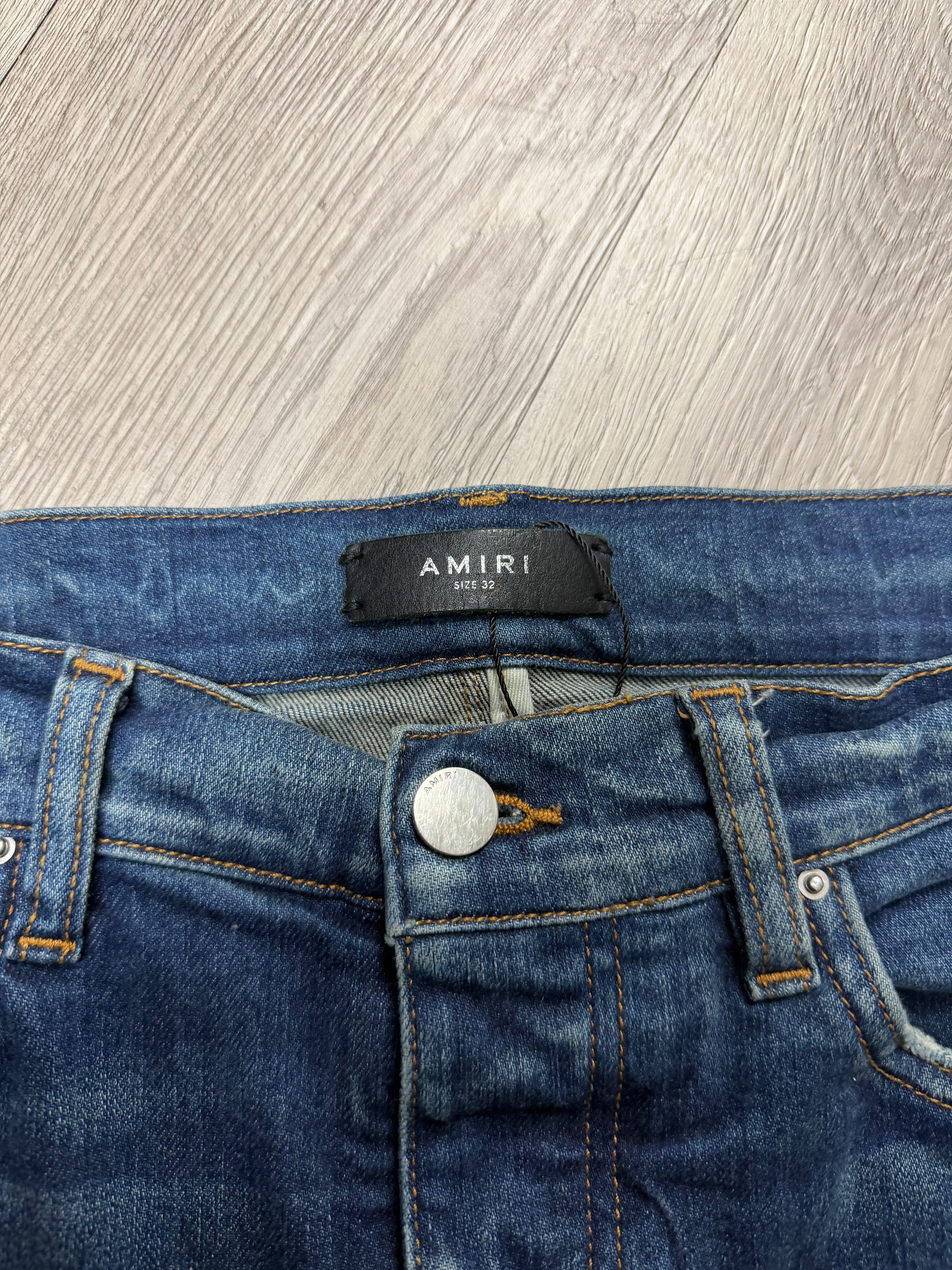 Amiri Dark Wash Blue Paisley Patchwork Jeans