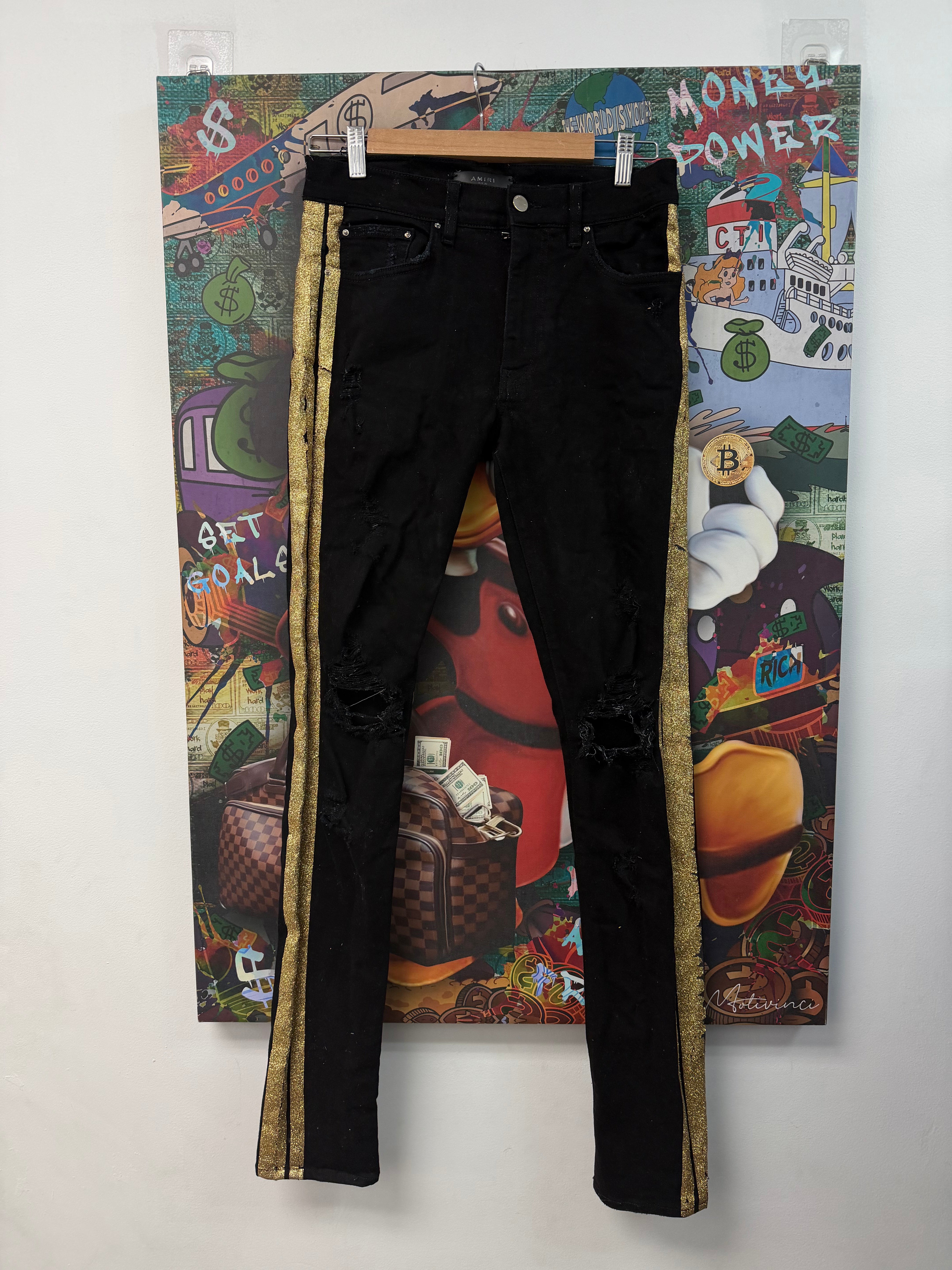 Amiri Black Gold Stripe Jeans