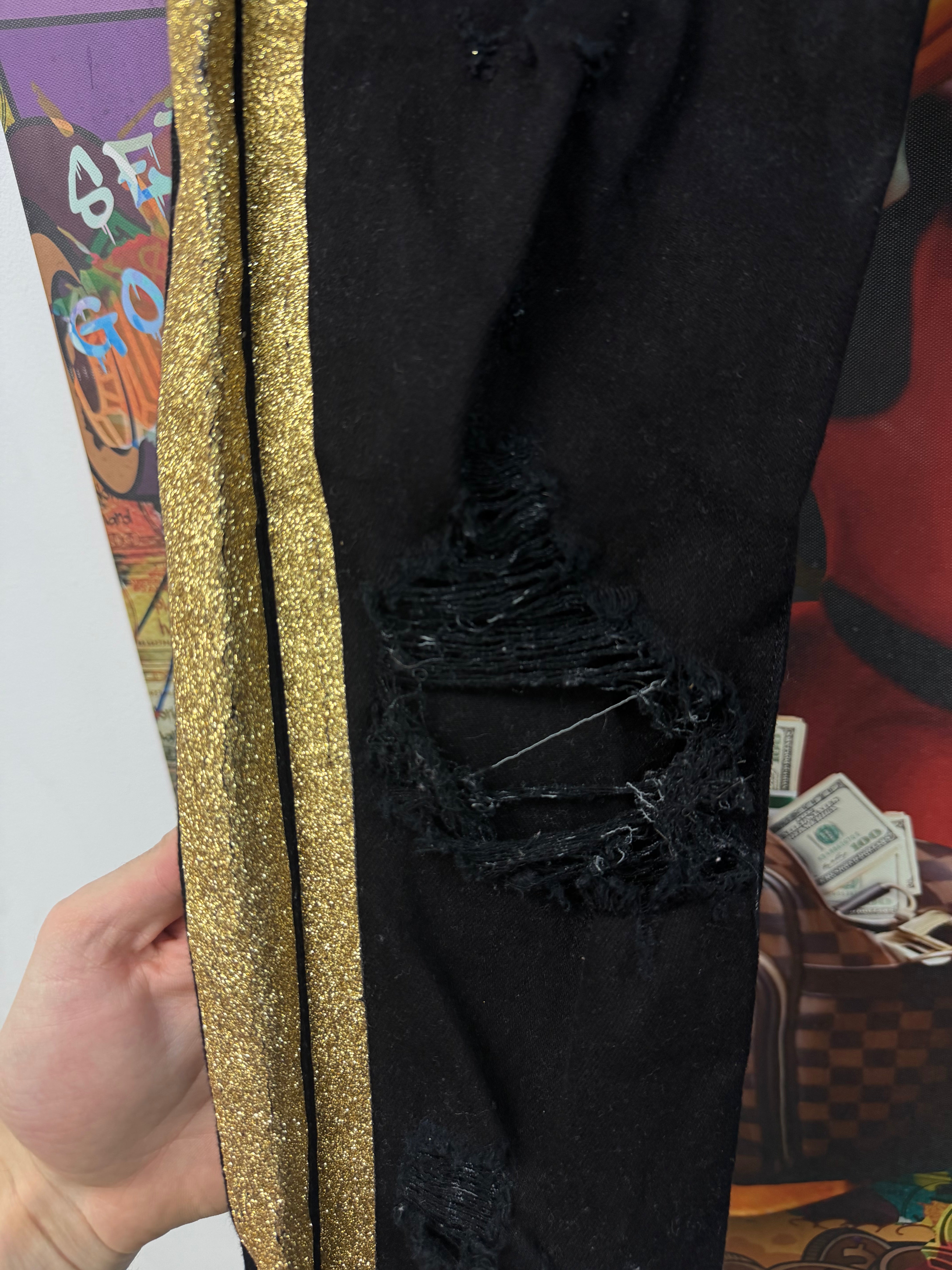 Amiri Black Gold Stripe Jeans