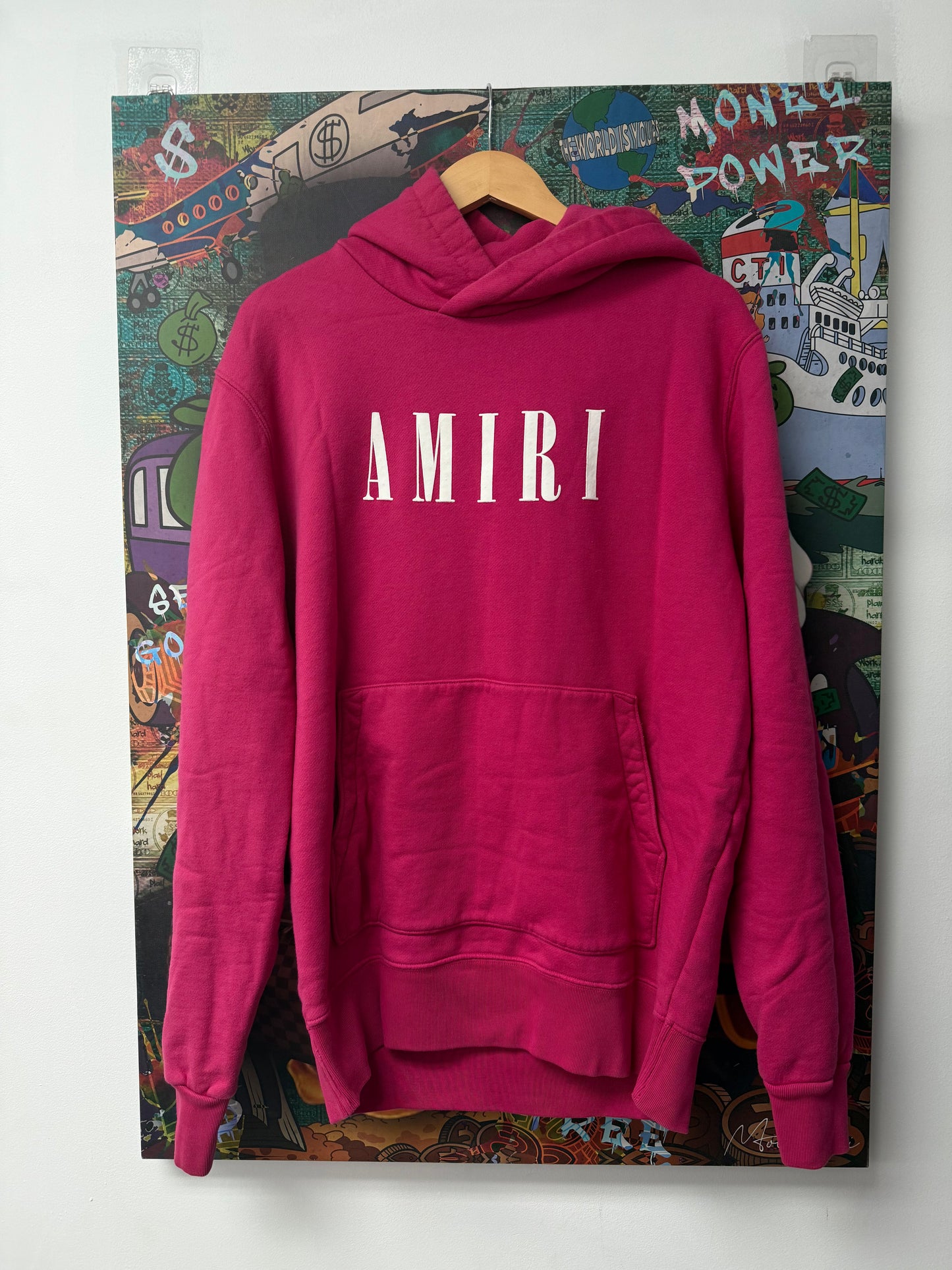 Amiri Pink White Core Logo Hoodie Used