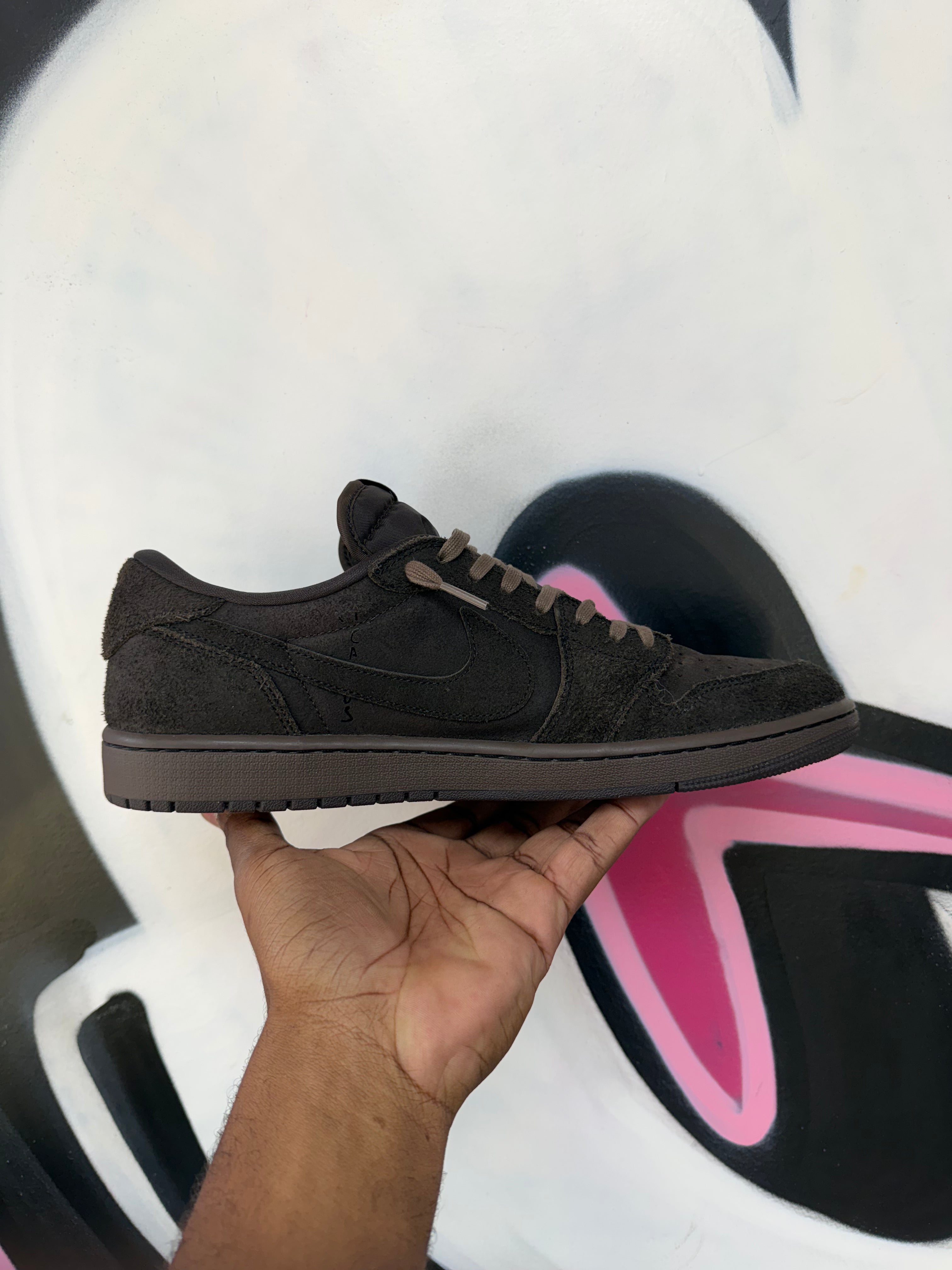 Jordan 1 Low Travis Scott Brown Velvet Sneakers