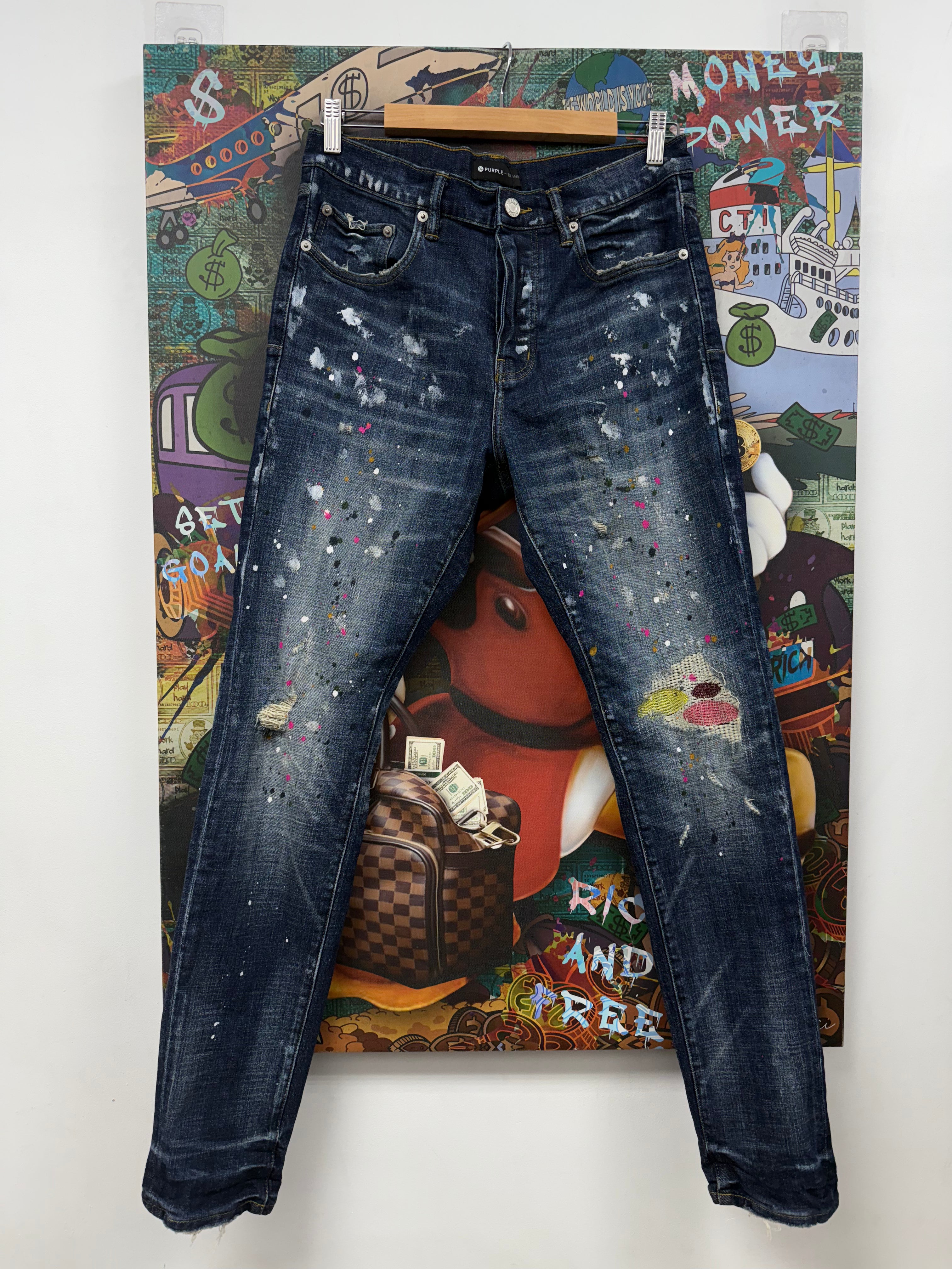 Purple Brand Dark Wash Splatter Jeans