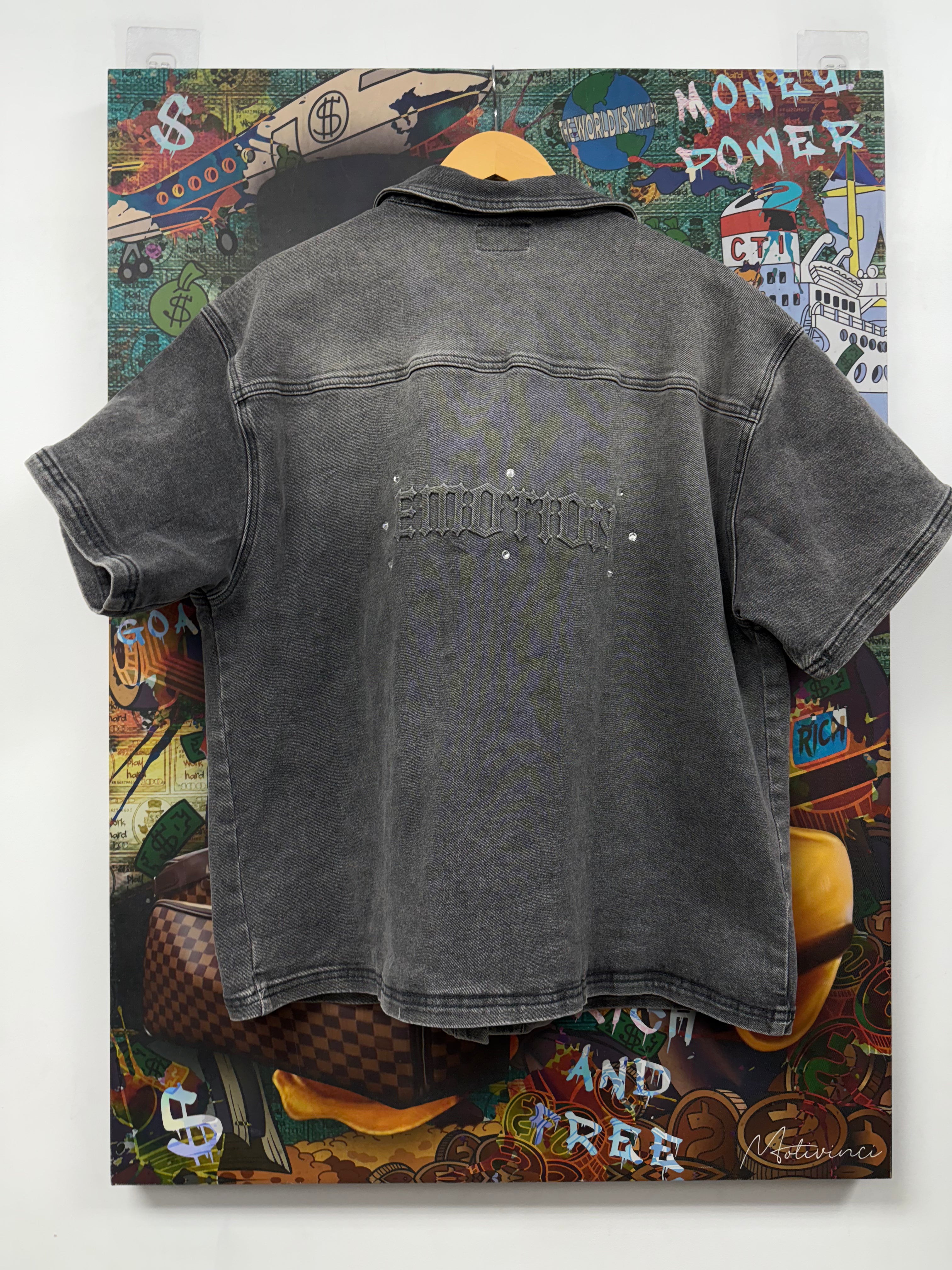 Mixed Emotions Grey Paisley ME Rhinestone Button Up