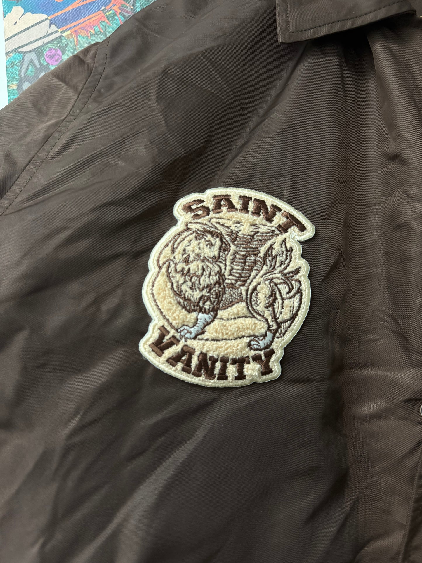 Saint Vanity Nylon Button Up Shirt Brown Like New