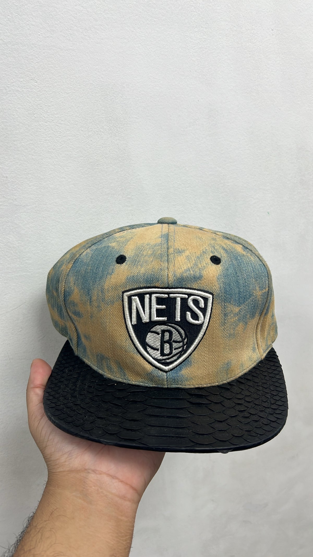 Just Don Bleached Denim Nets Black Python Hat