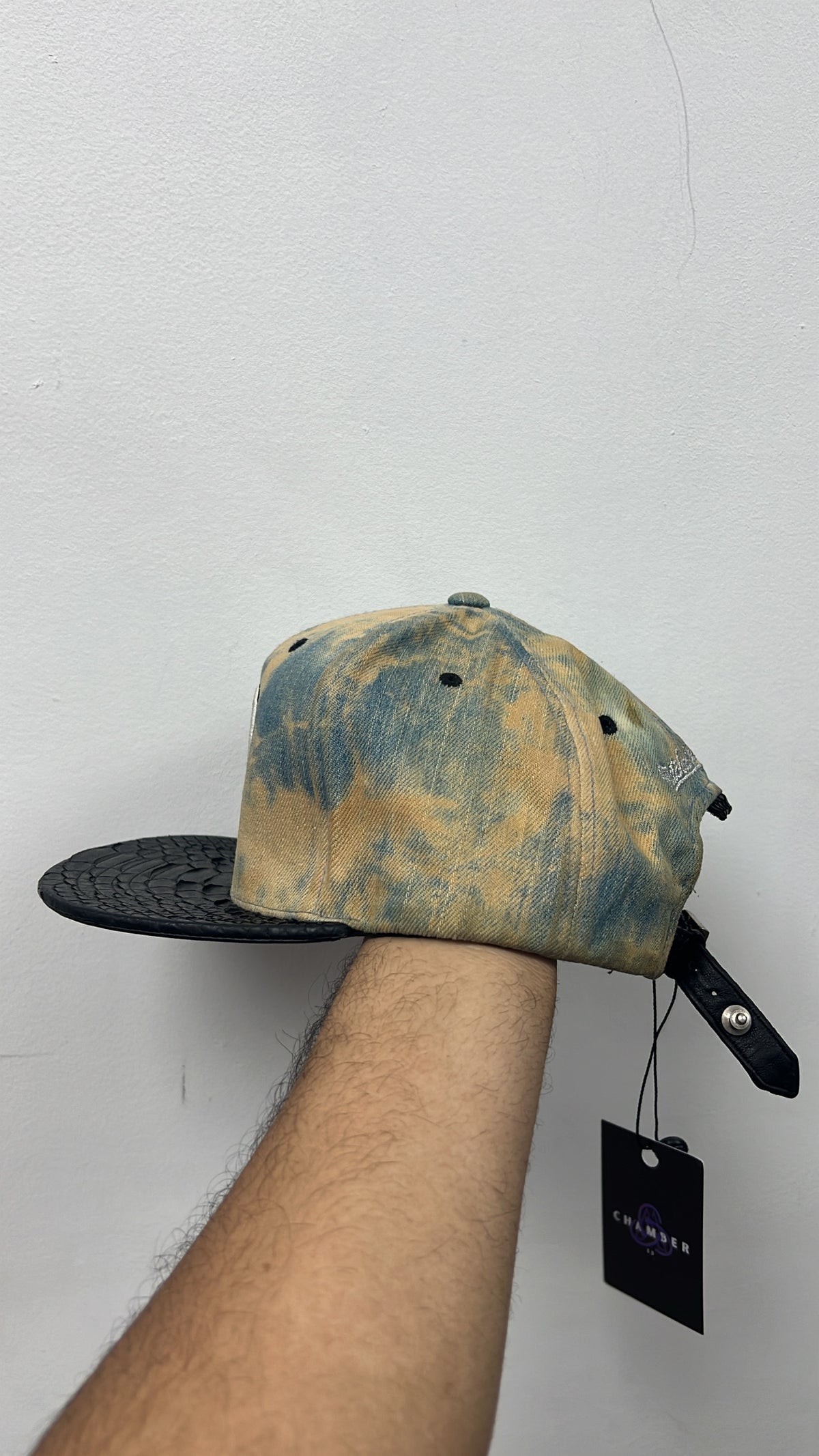 Just Don Bleached Denim Nets Black Python Hat