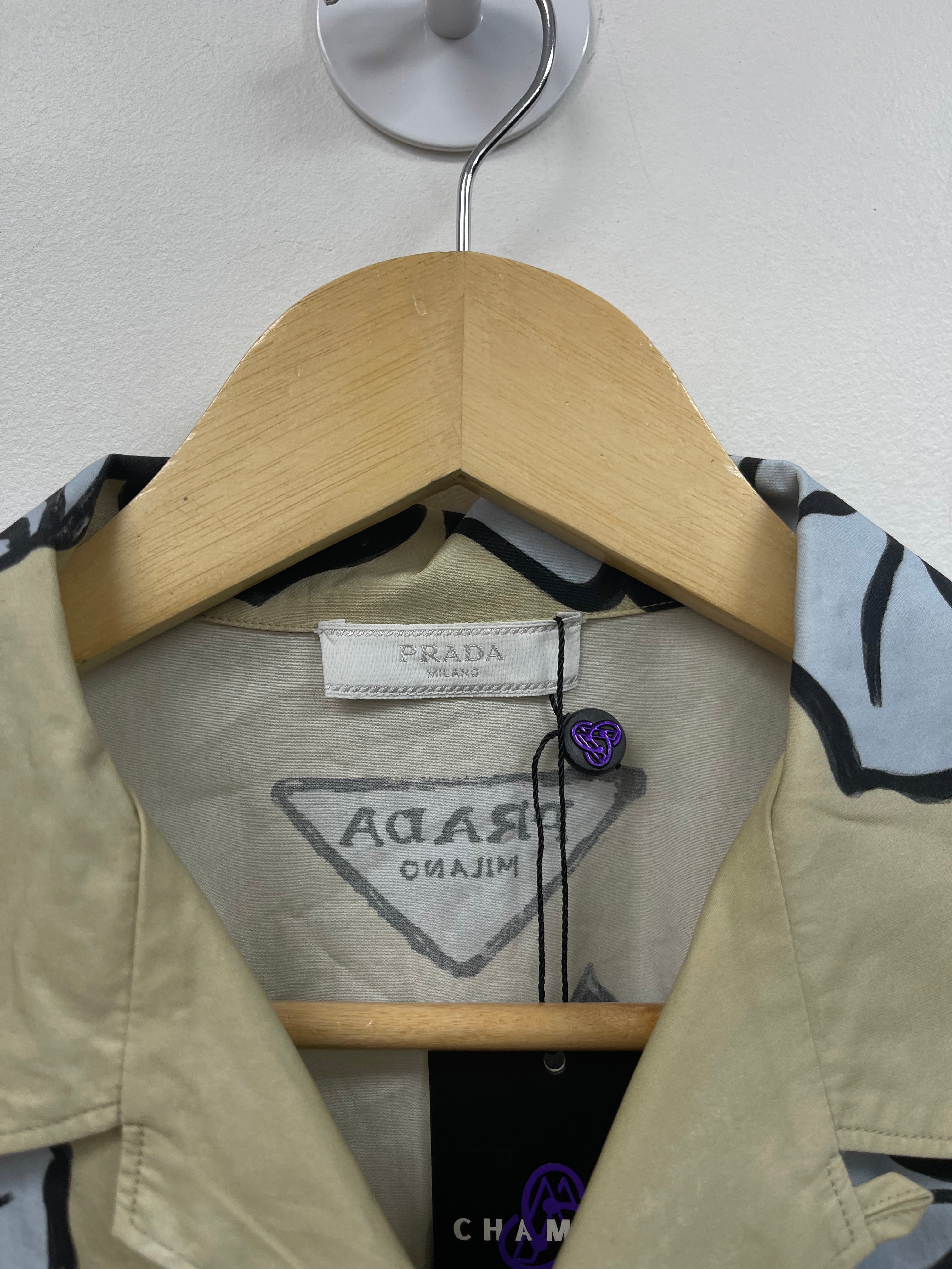 Prada Tan Baby Blue Floral Button Up Shirt