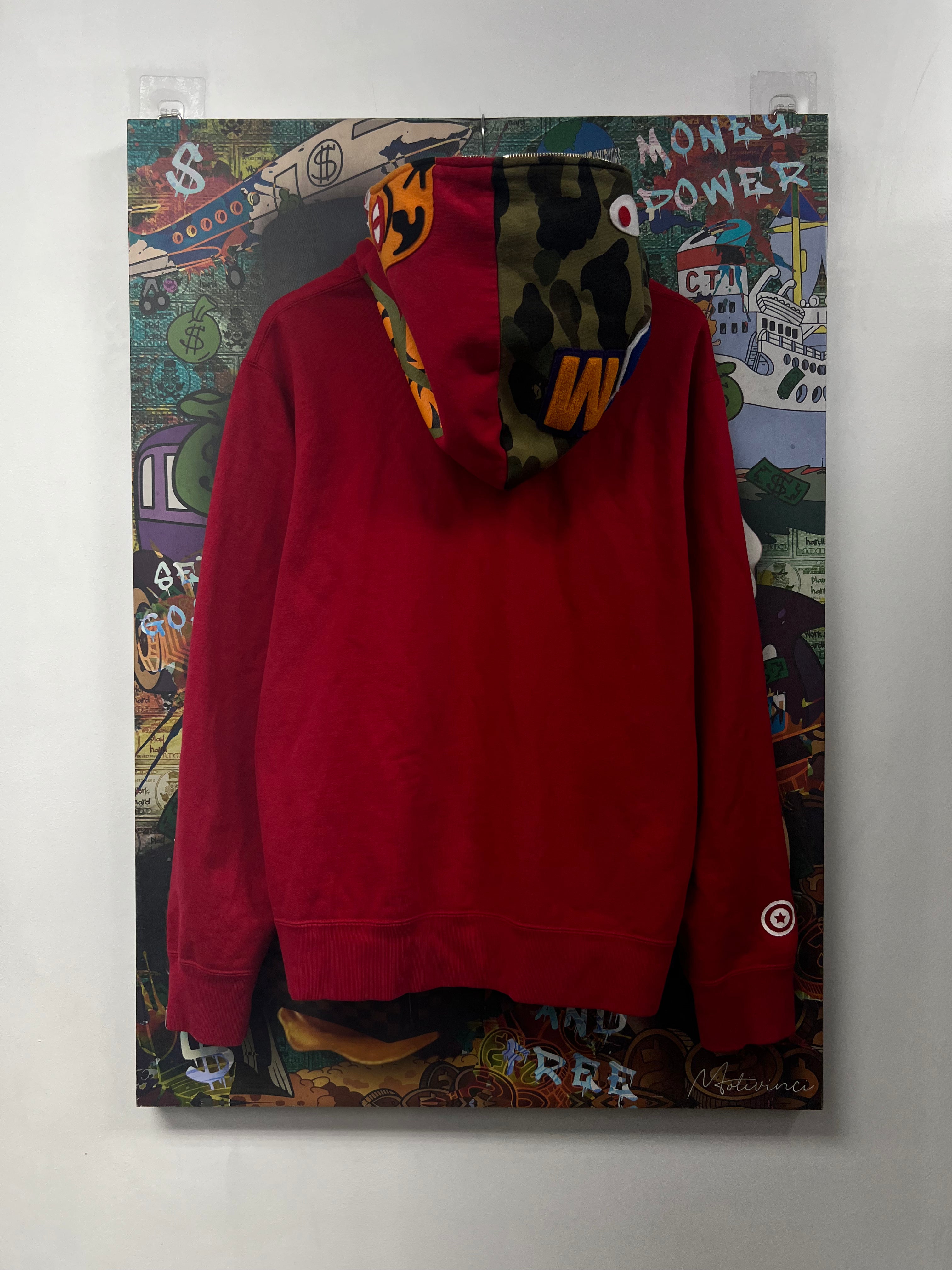 BAPE Red White Shark Panda Split Zip Up