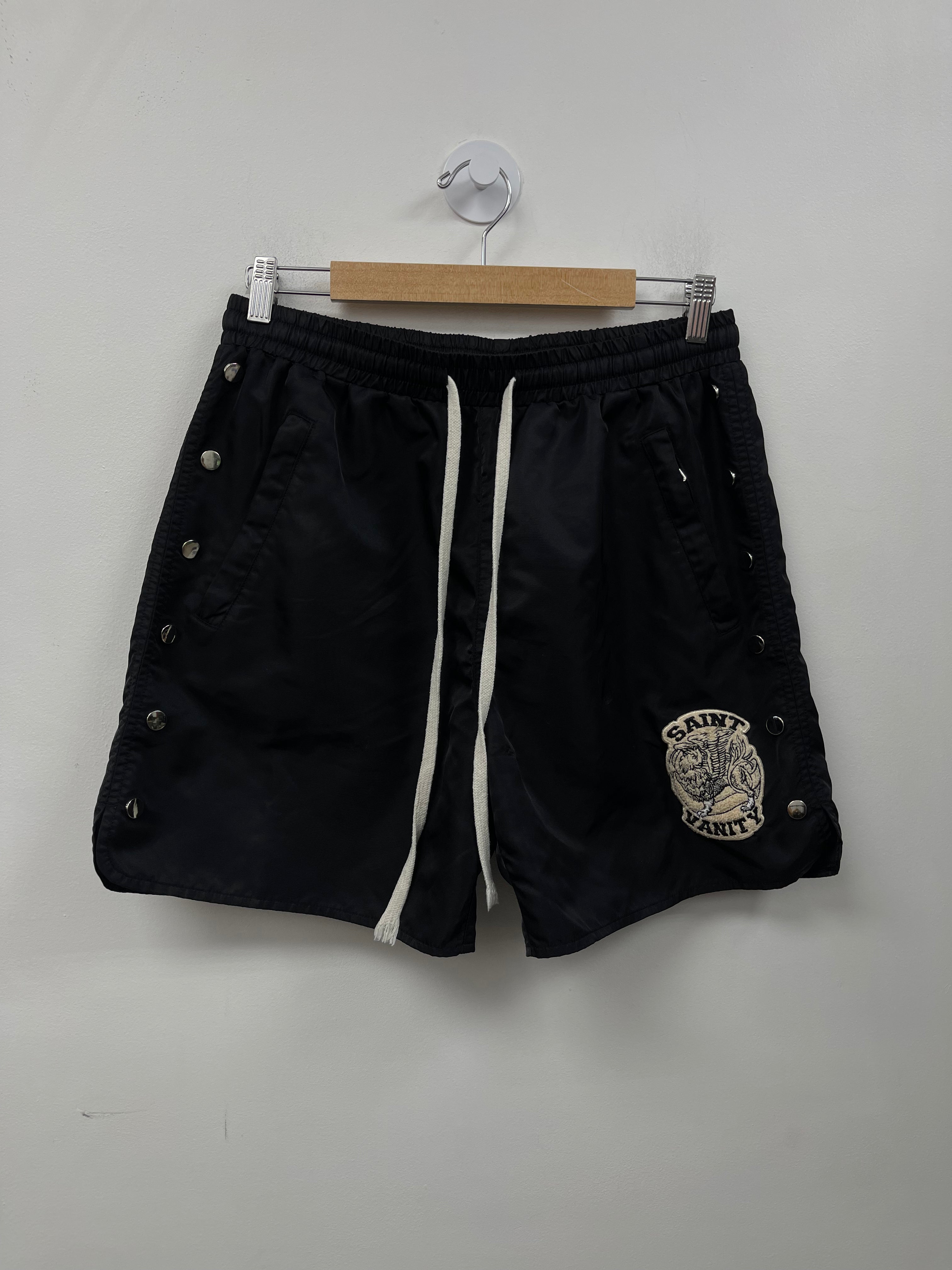 Saint Vanity Black Nylon Button Up Shorts