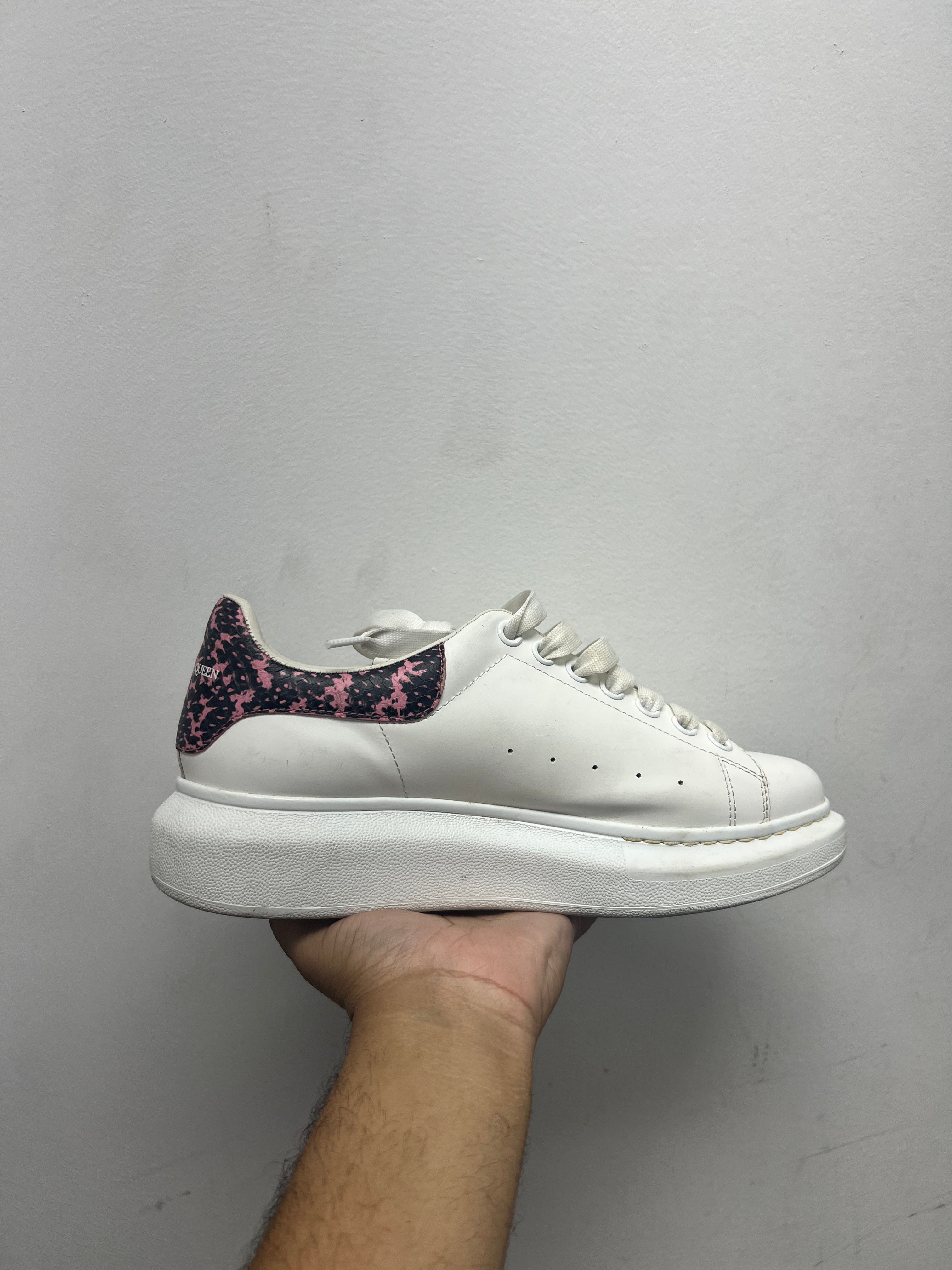 Alexander McQueen White Pink Snakeskin Sneakers