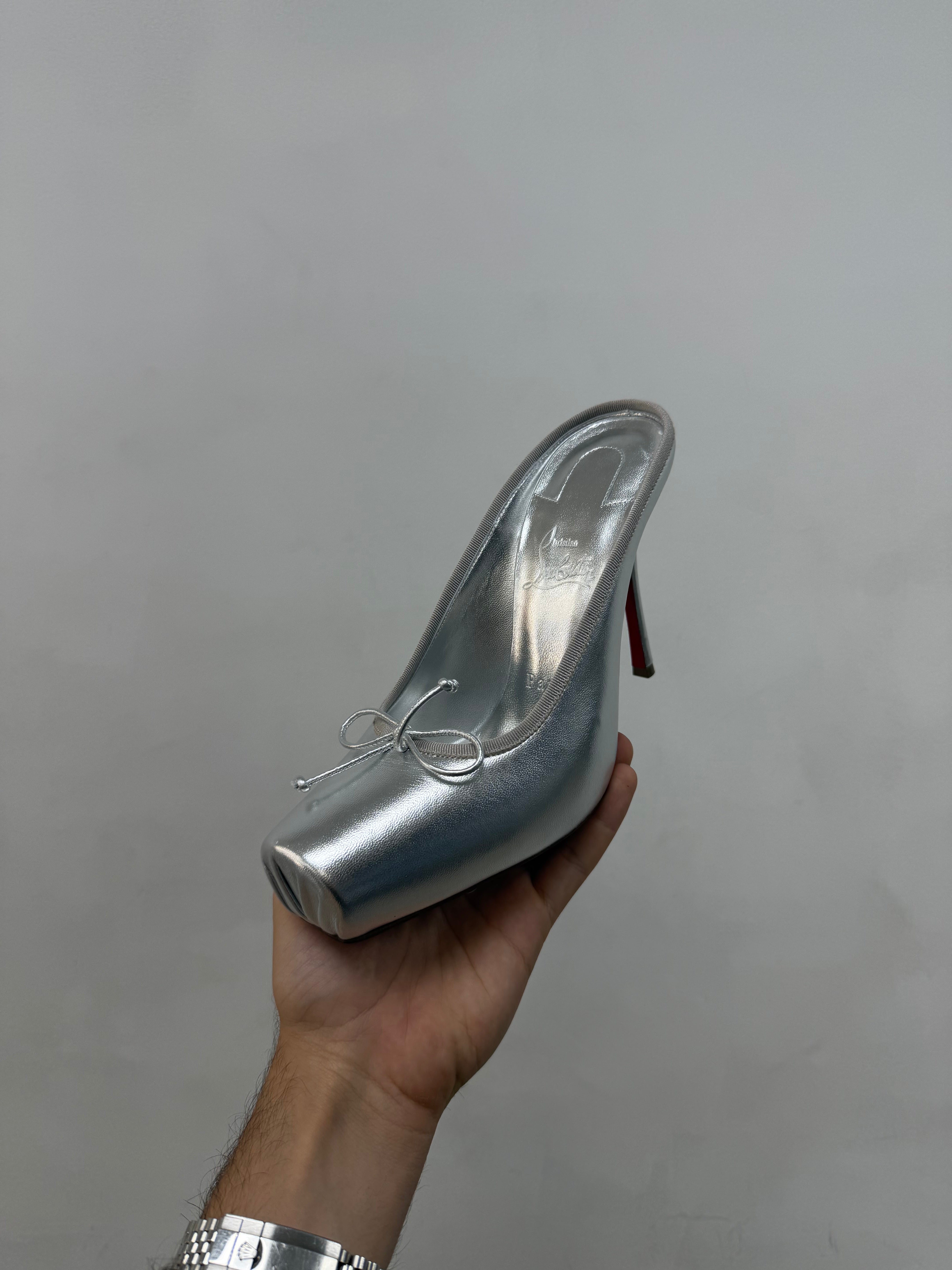 Christian Louboutin Silver Nappa Casia Mule Heels