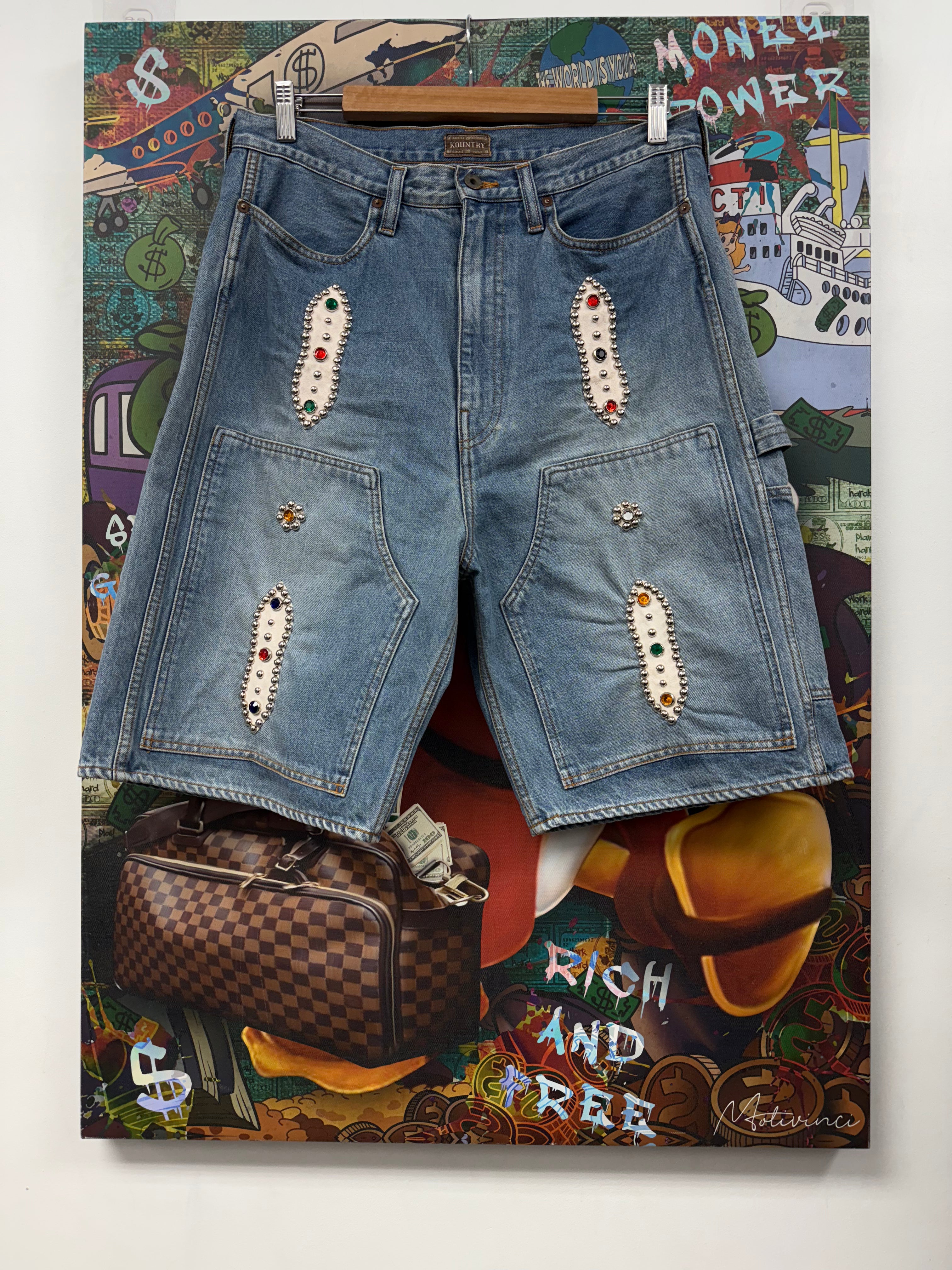 Kapital Blue Gem Stud Jean Shorts