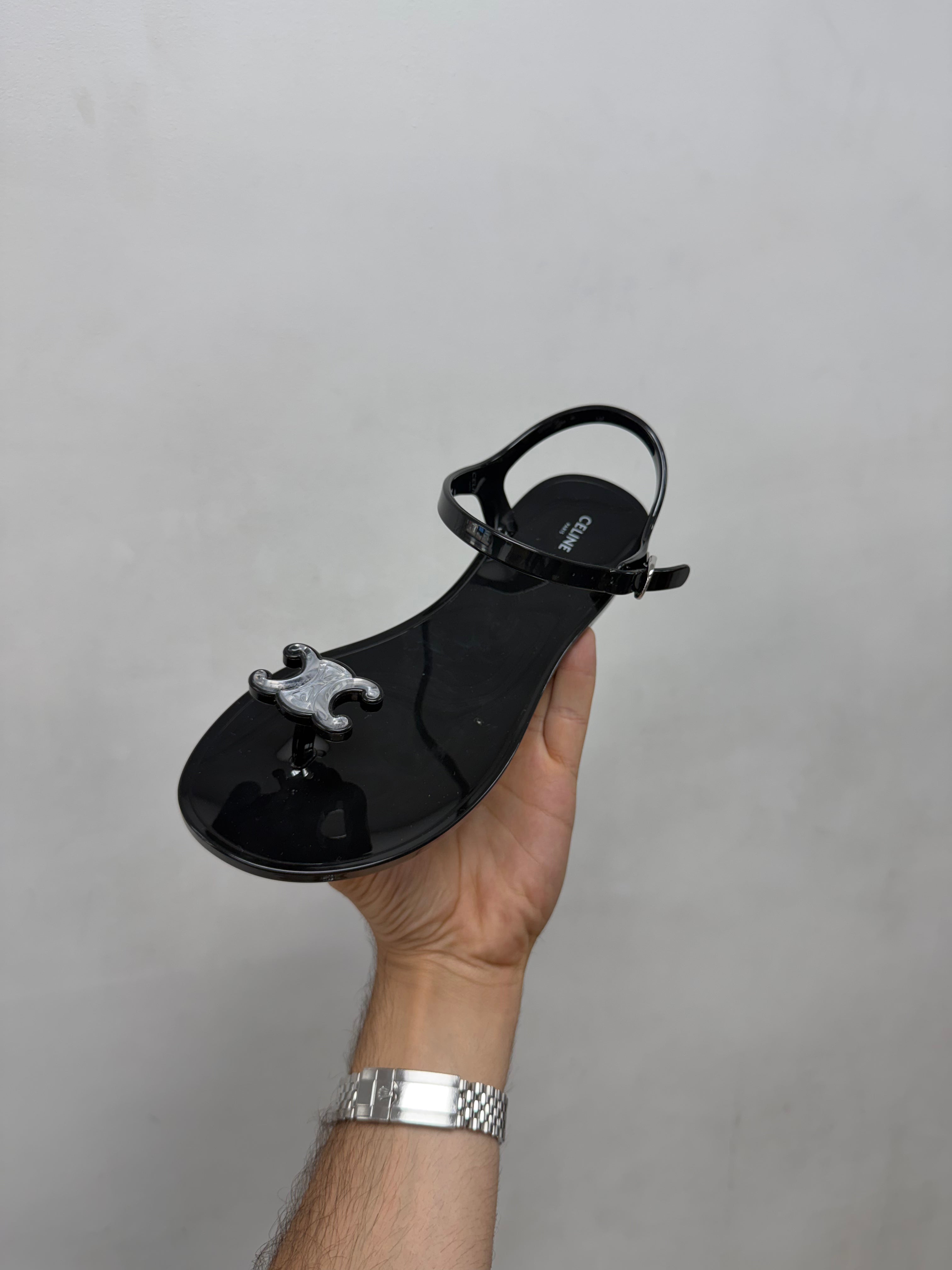 Celine Black Jelly Bay Thong W Diamond Slides