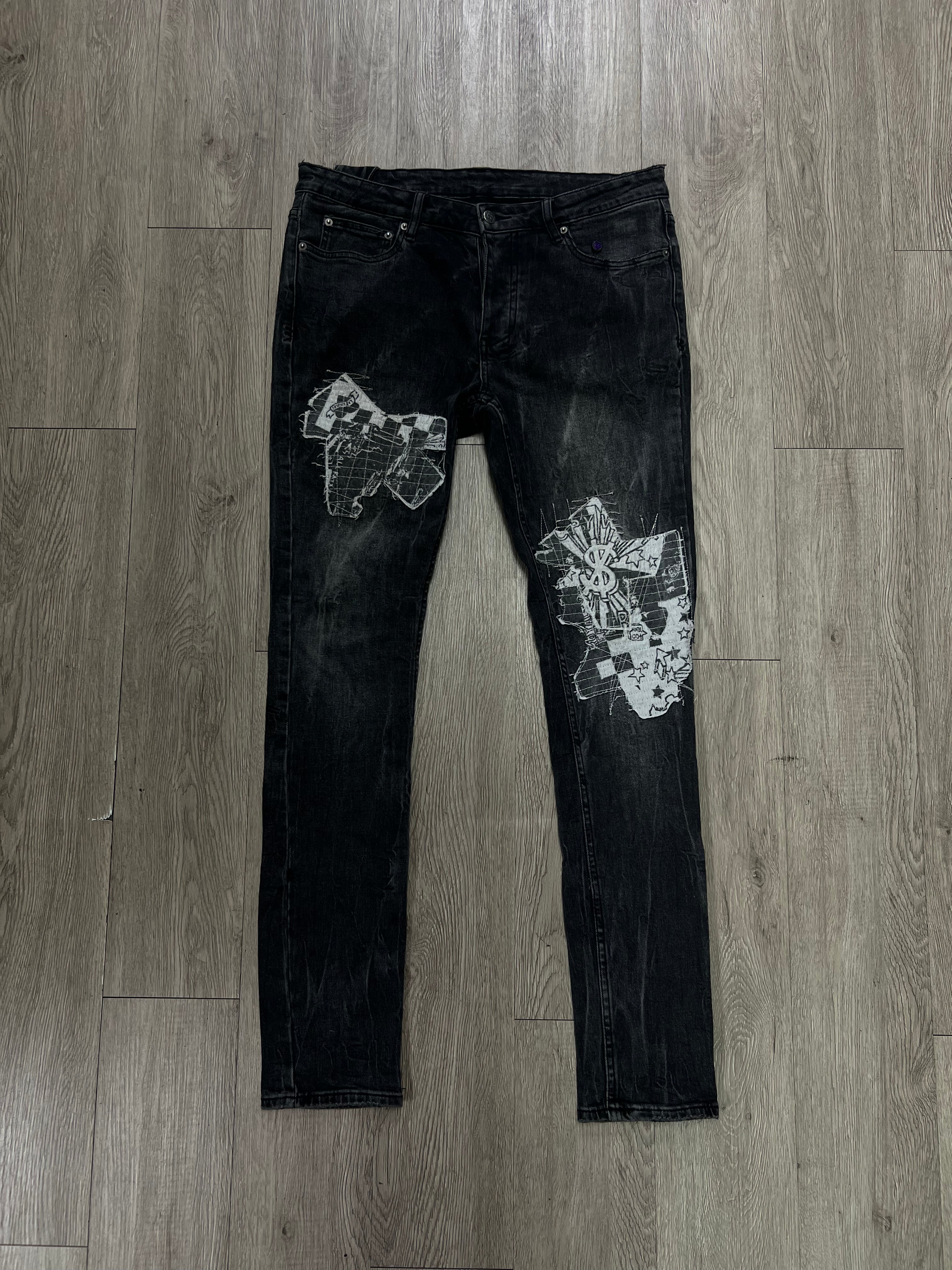Ksubi Grey Patchwork Distressed Jeans