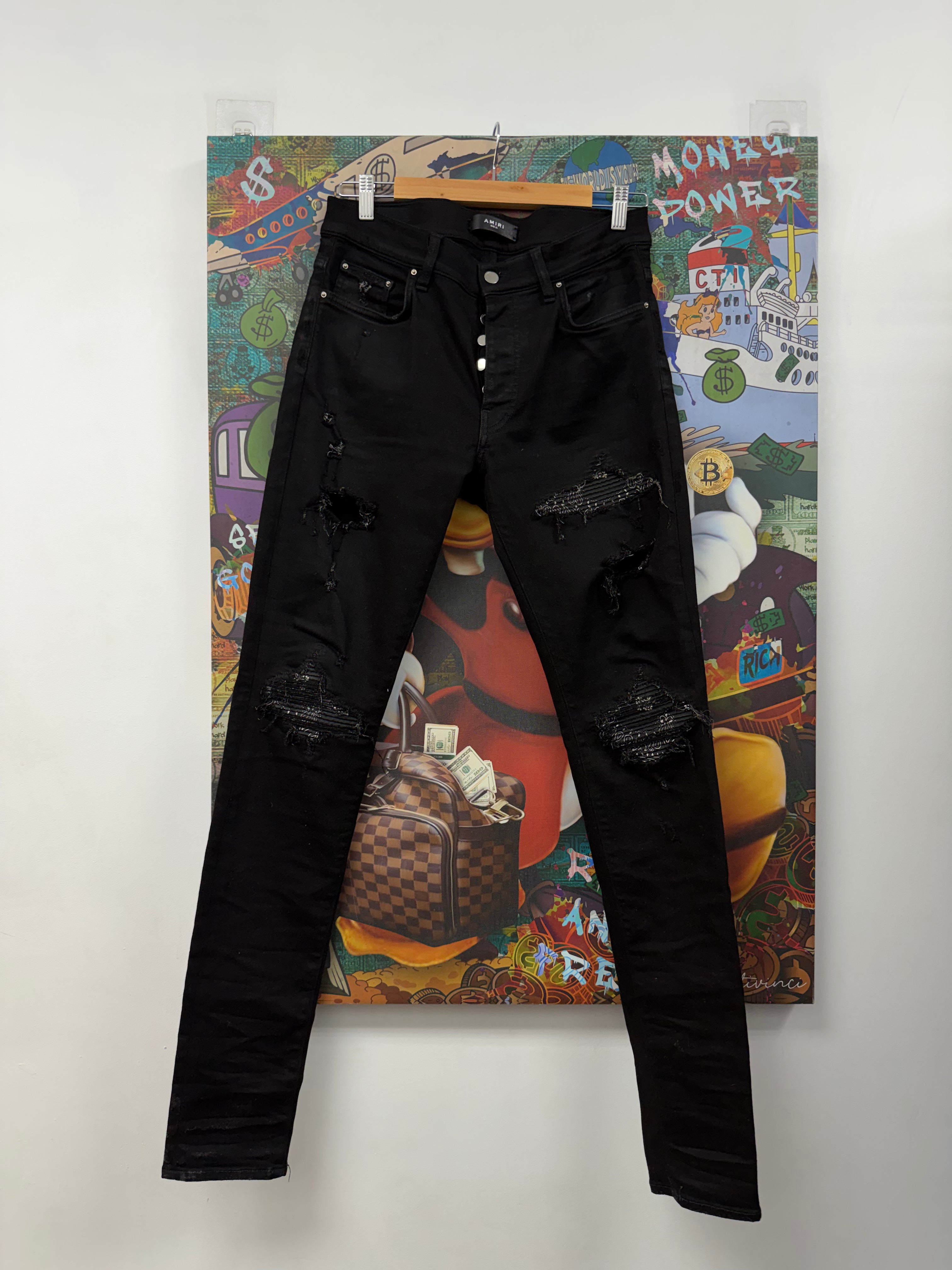 Amiri MX1 Black Paisley Patch Jeans