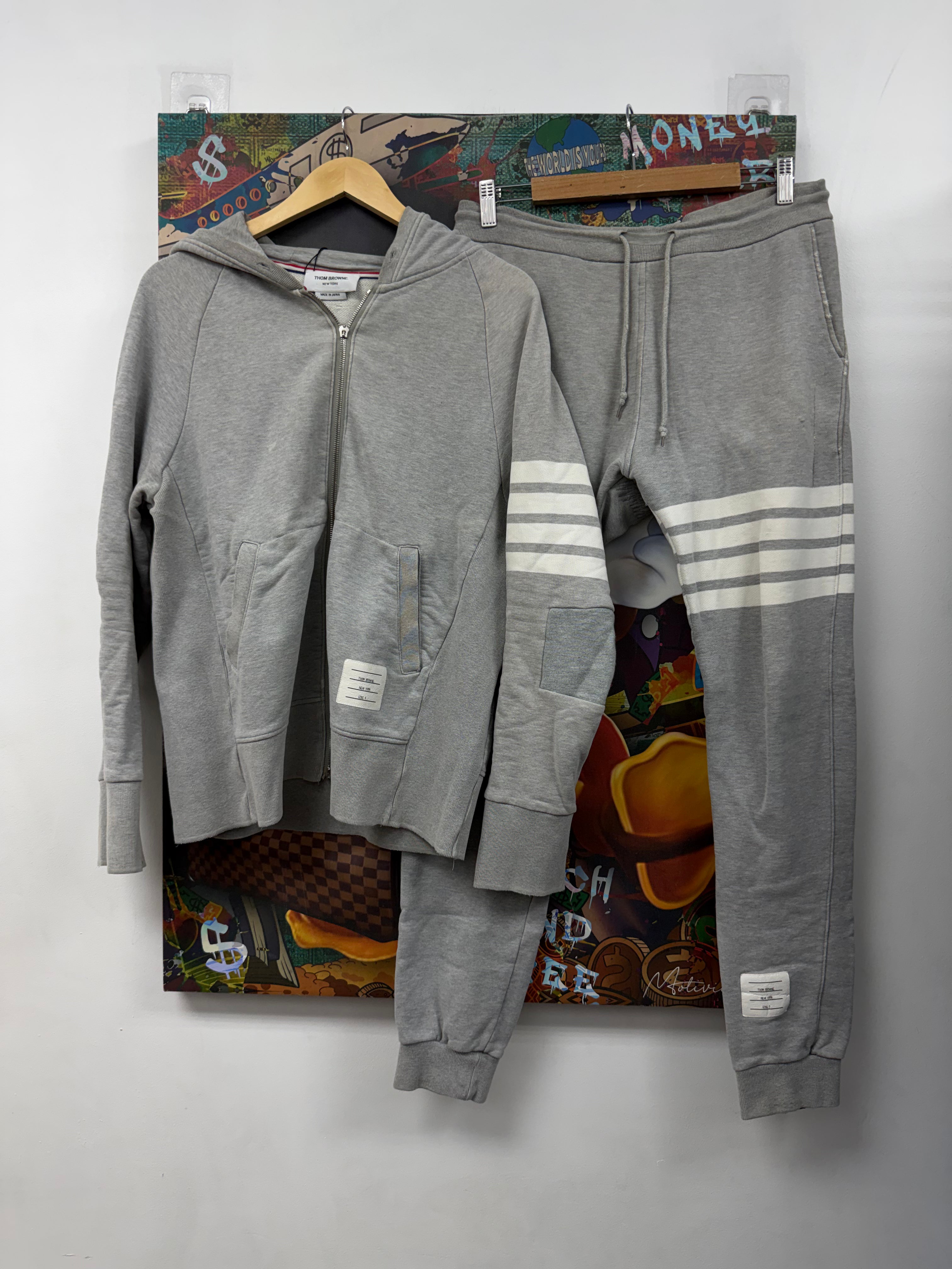 Thom Browne Grey White 4 Bar (4 Top 2 Bottom) Zip Up