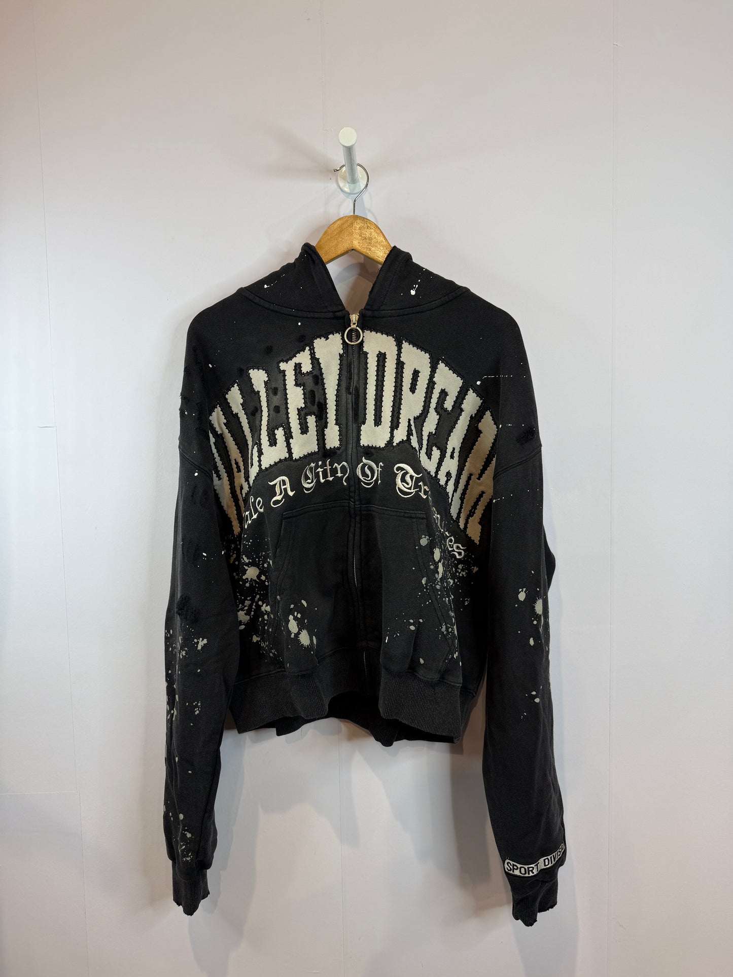 Vale Black Paint Zip Up Hoodie
