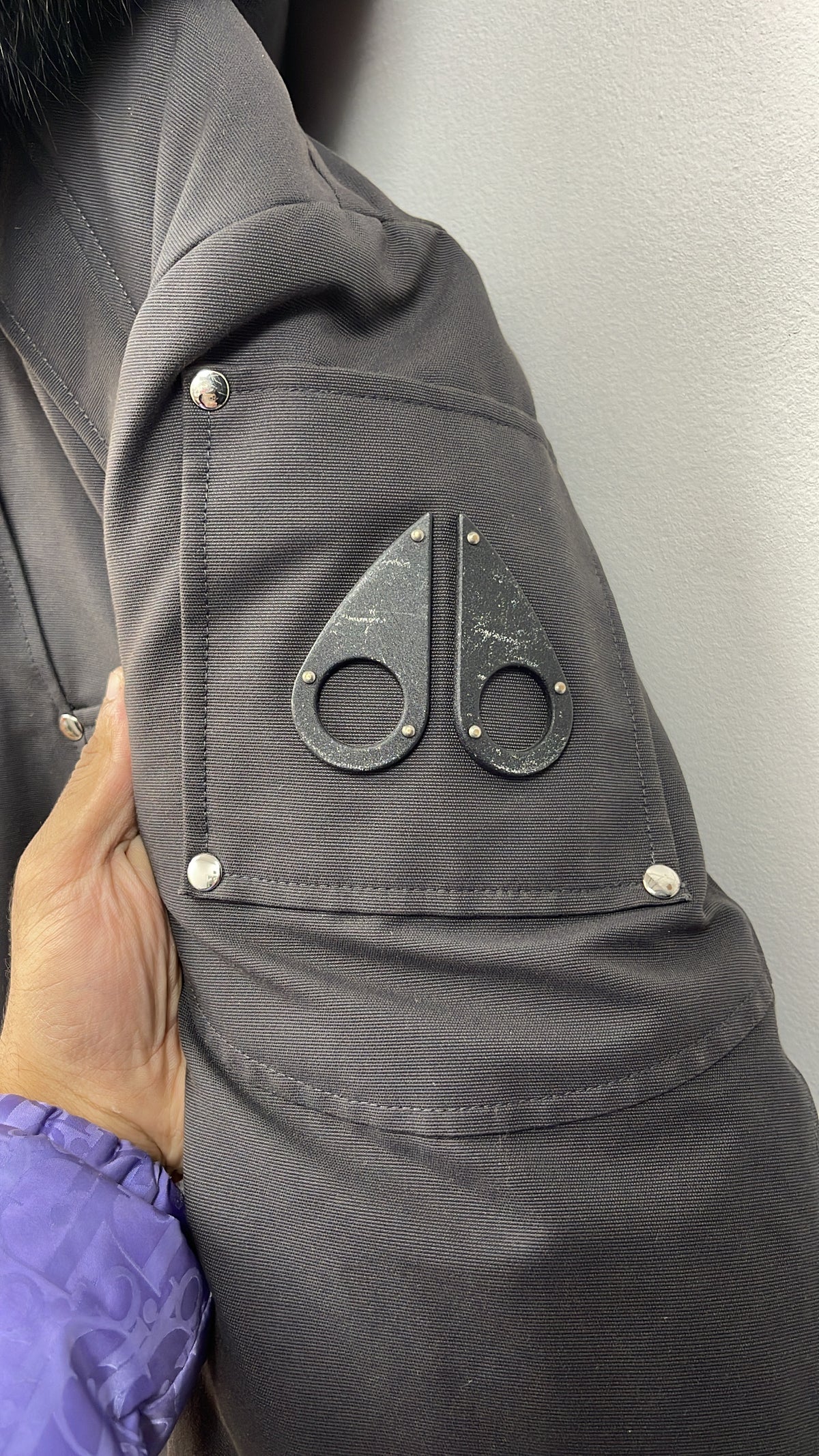 Moose Knuckles Grey Black Fur Bomber Jacket