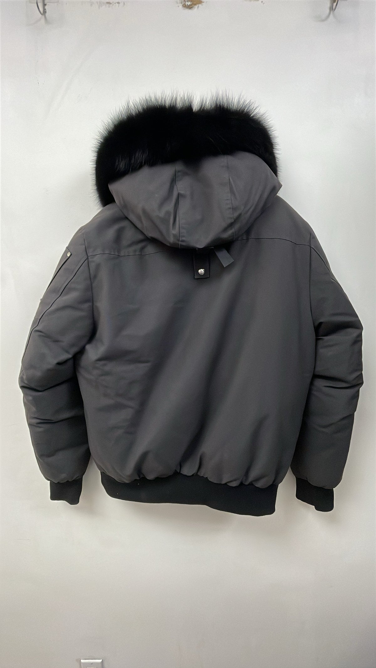 Moose Knuckles Grey Black Fur Bomber Jacket