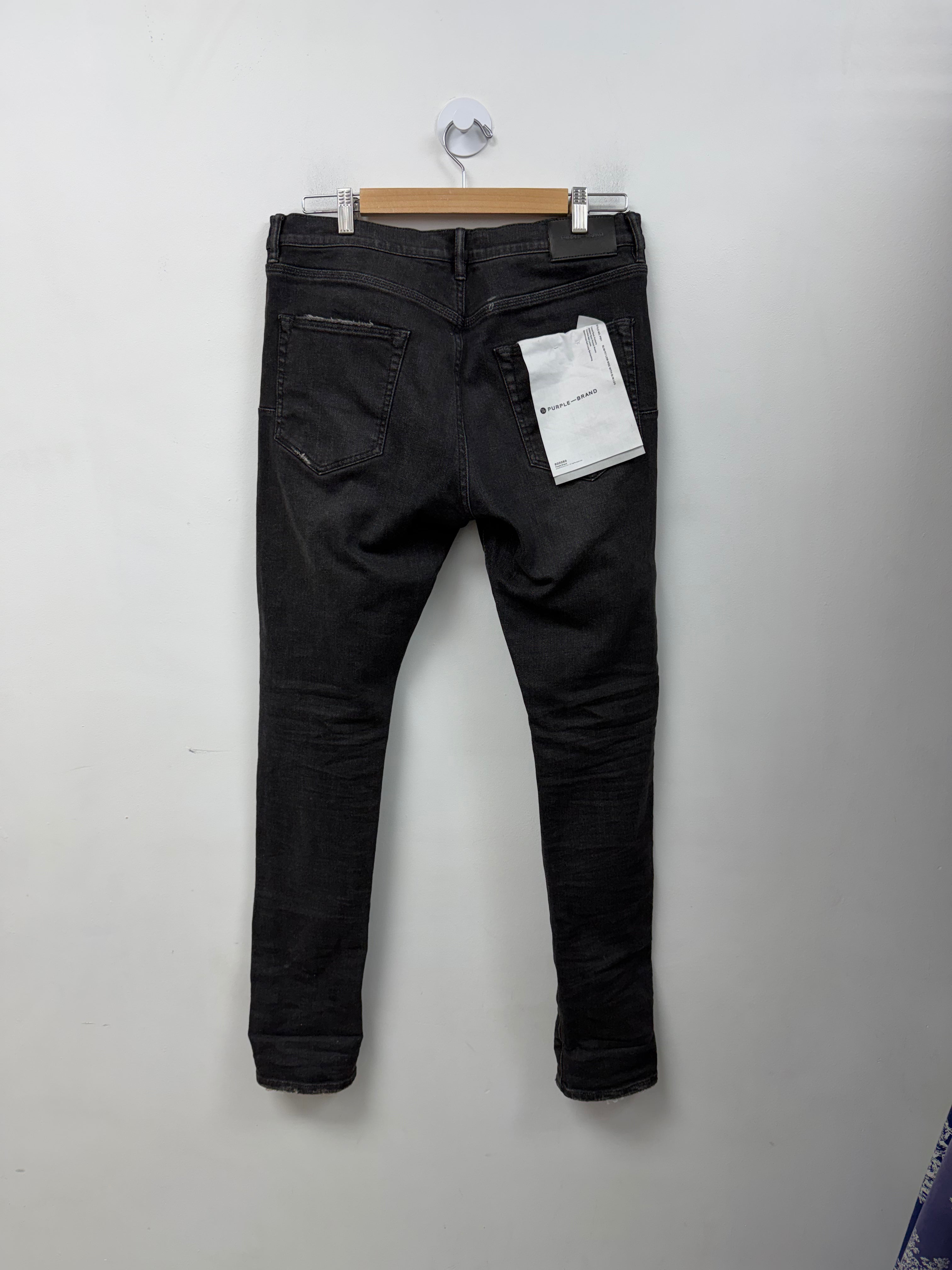 Purple Brand Black Wash Splatter Knee Ripped Jeans