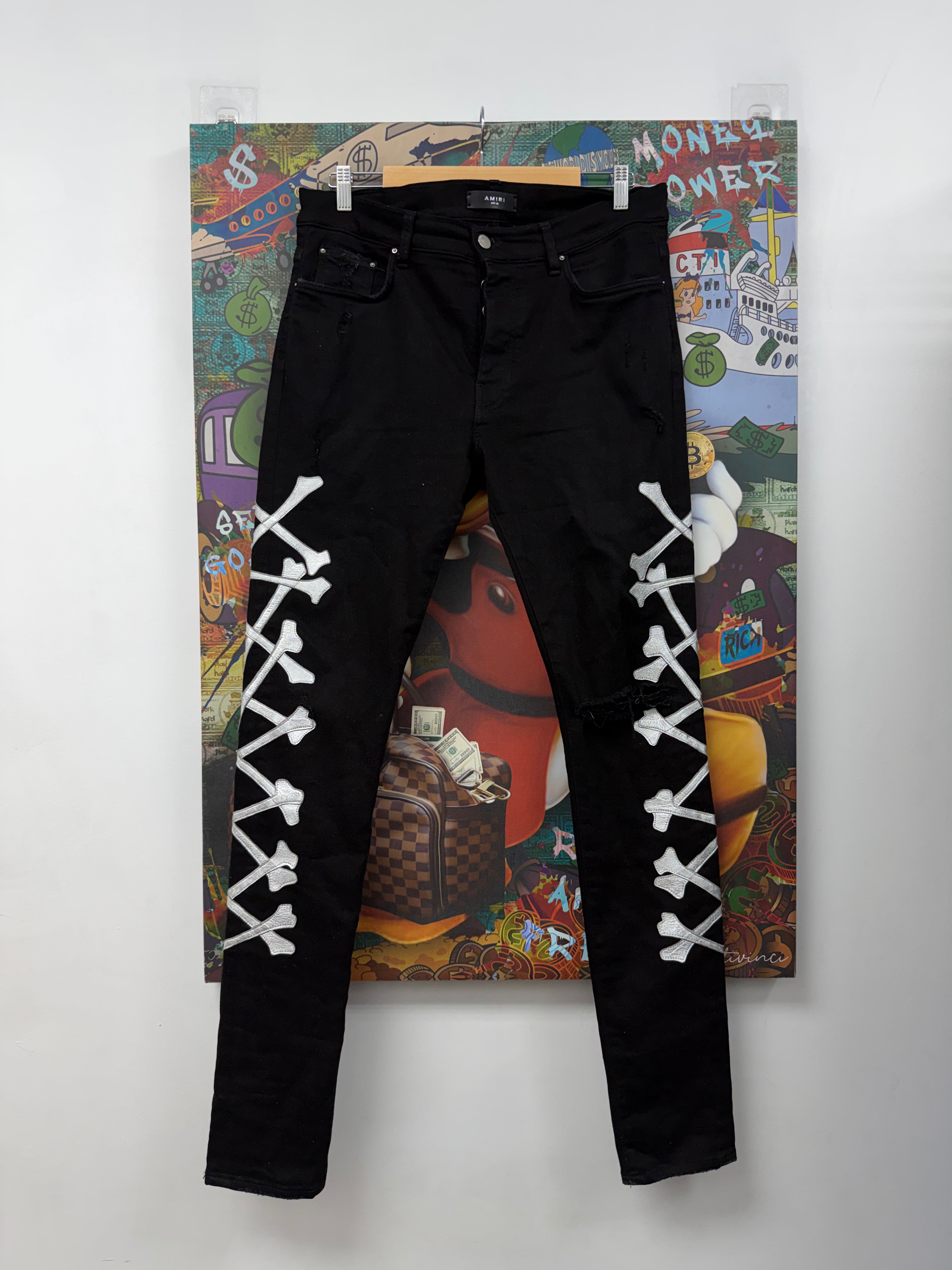 Amiri Black Silver Bones Jeans