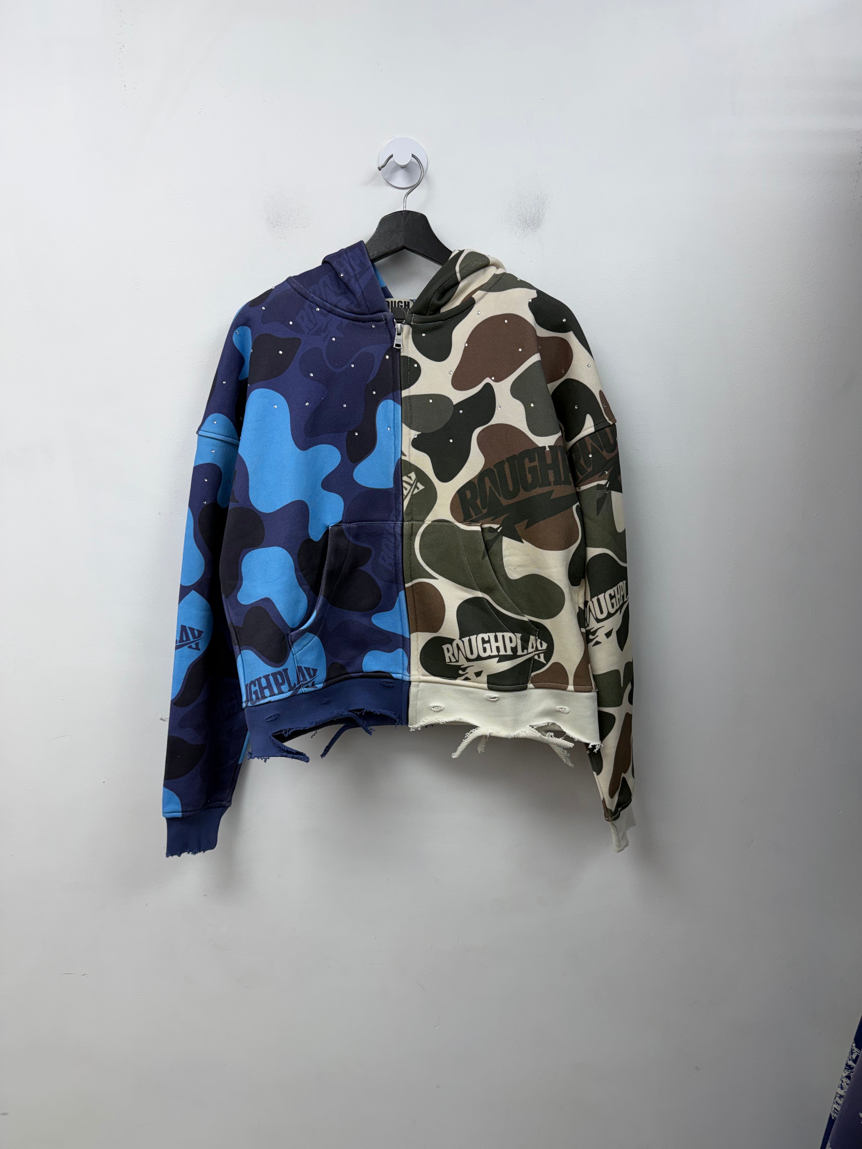 Rough Play Split Camo Rhinestone Zip Up