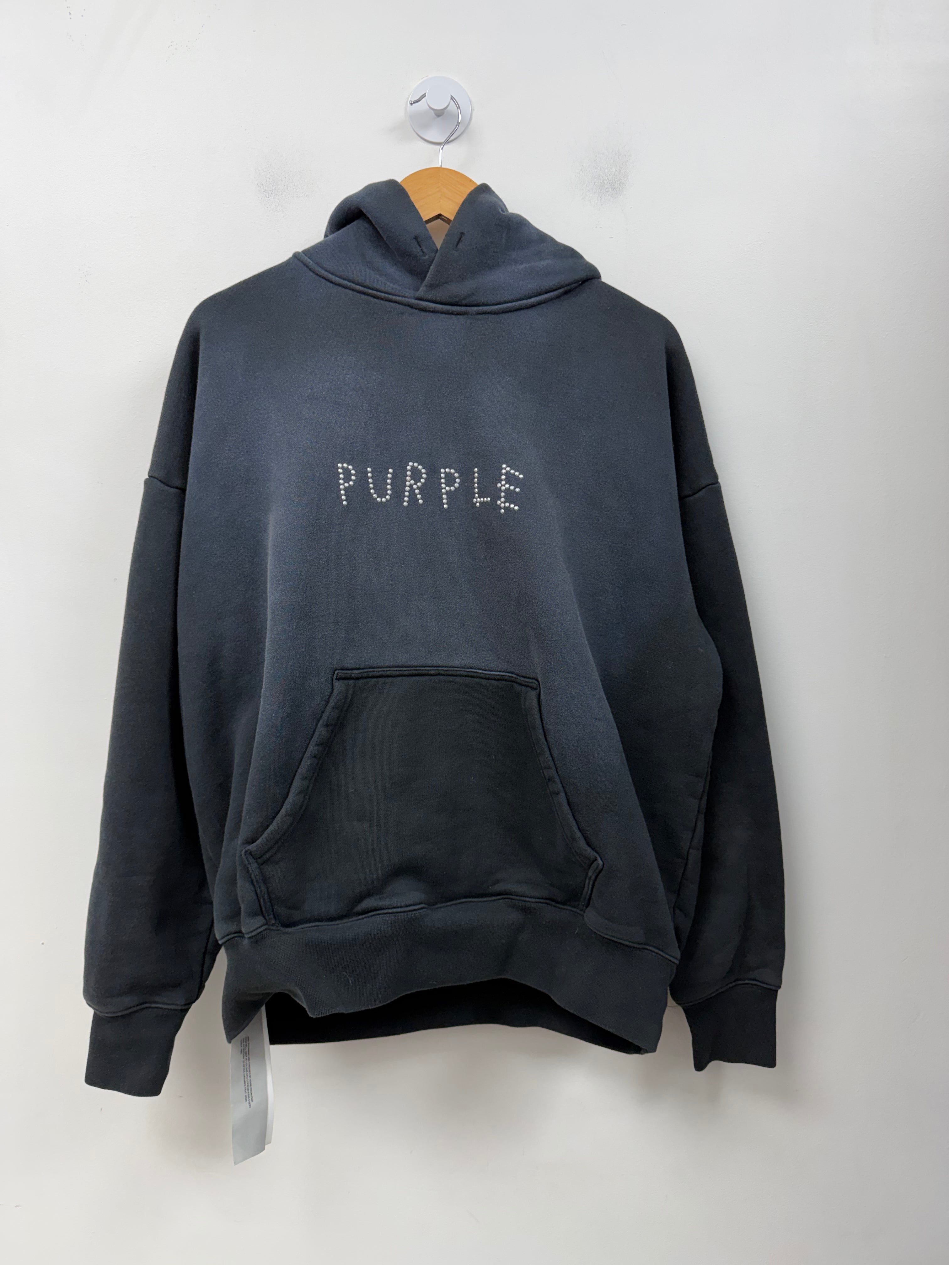 Purple Brand Black Wash Typeout Stud Hoodie