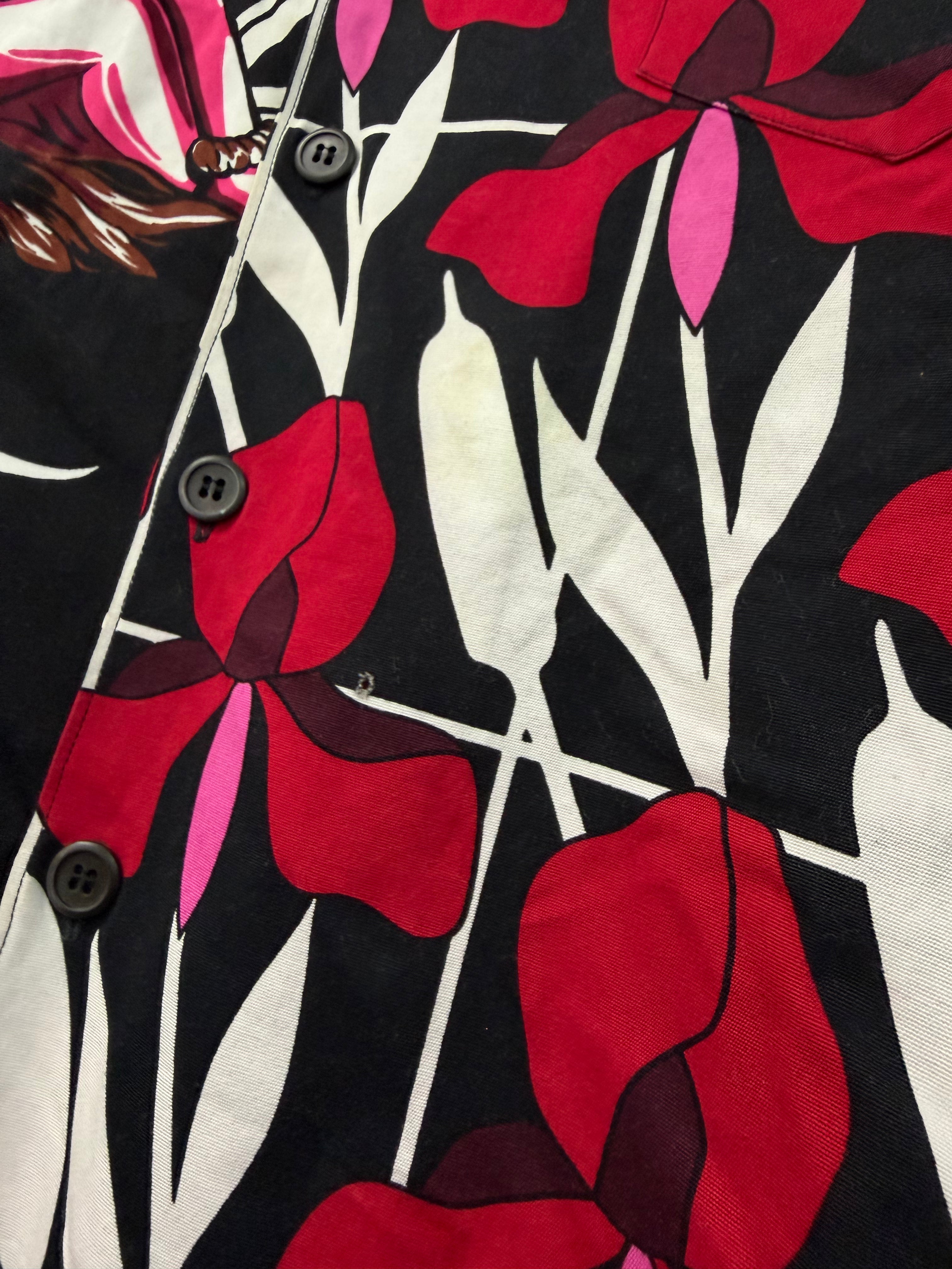 Prada Red Black Rose Double Match Button Up
