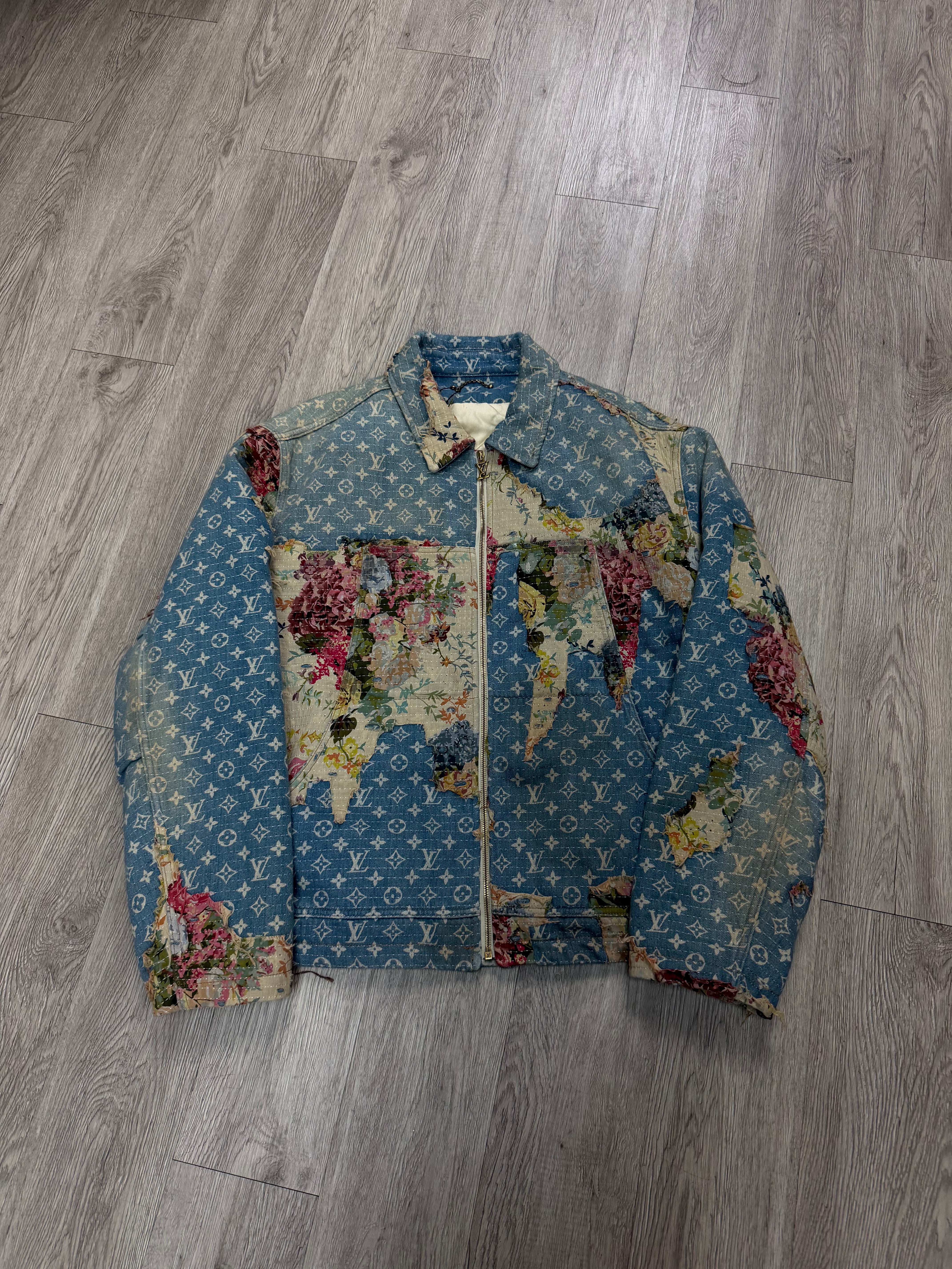 Louis Vuitton Light Wash Denim Floral Destroyed Quilted (56) Jacket