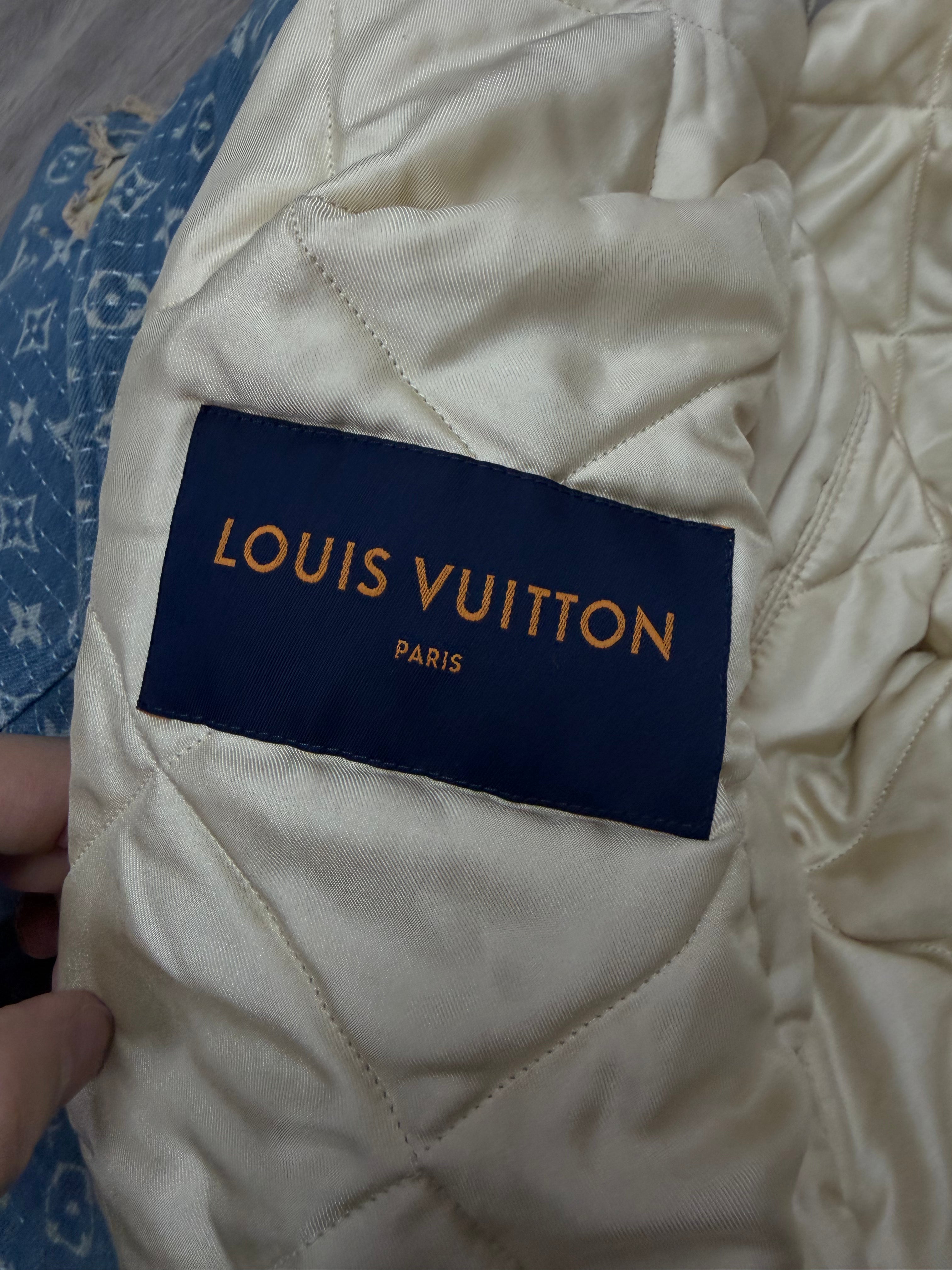 Louis Vuitton Light Wash Denim Floral Destroyed Quilted (56) Jacket