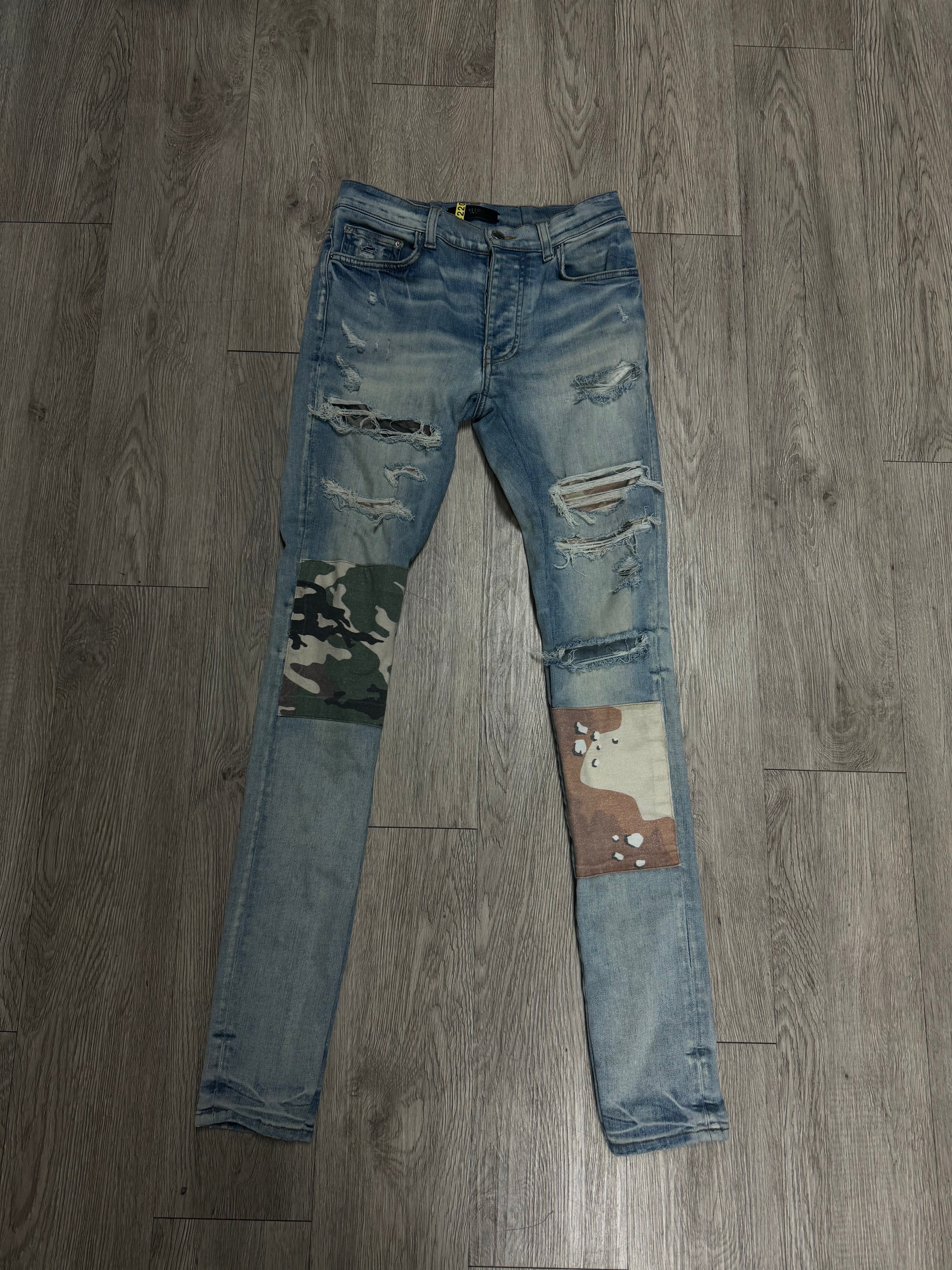 Amiri Light Wash Desert Camo Patchwork (Tailored Fits 28) Jeans