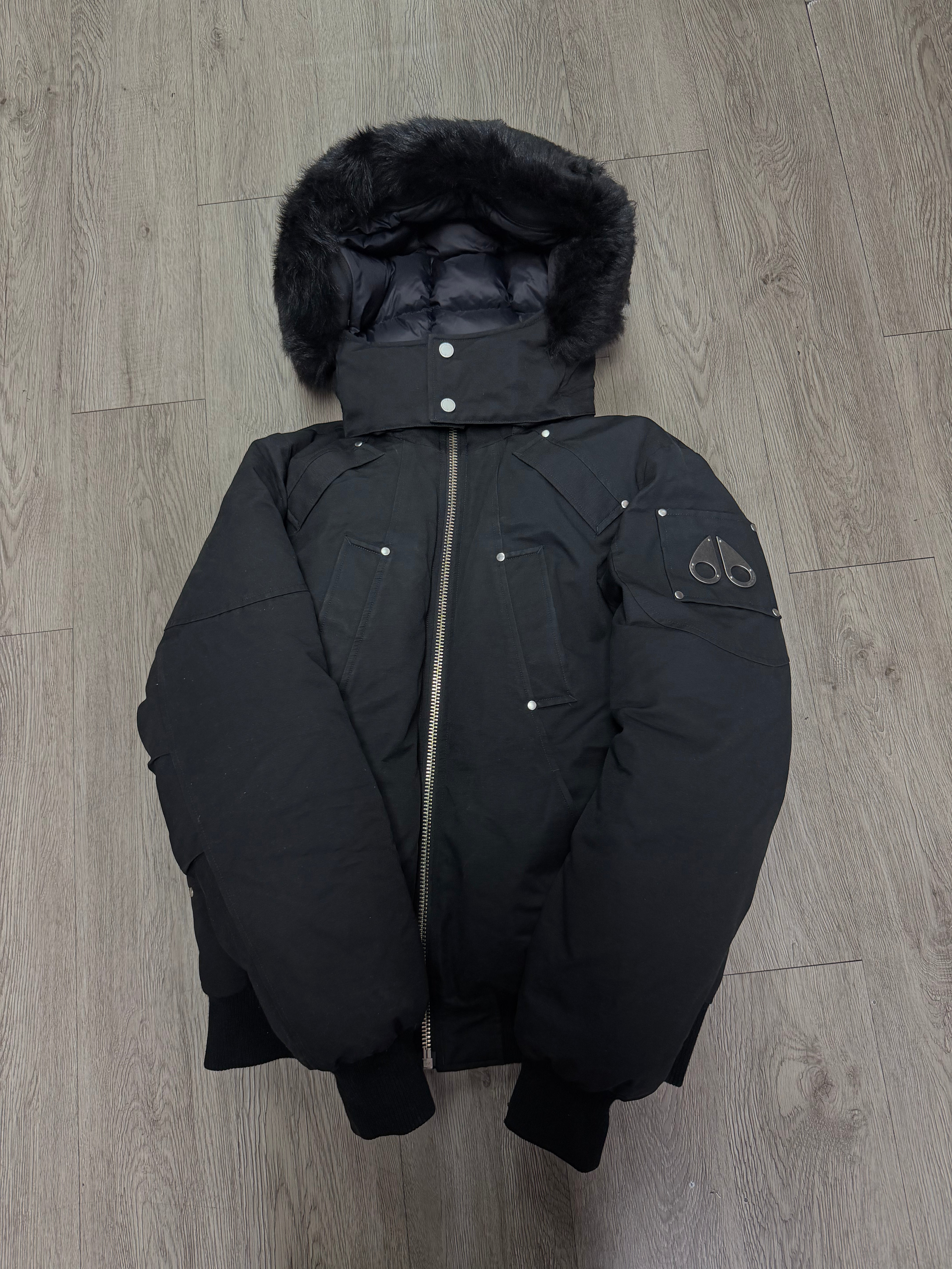 Moose Knuckles Black Black Fur Bomber Jacket