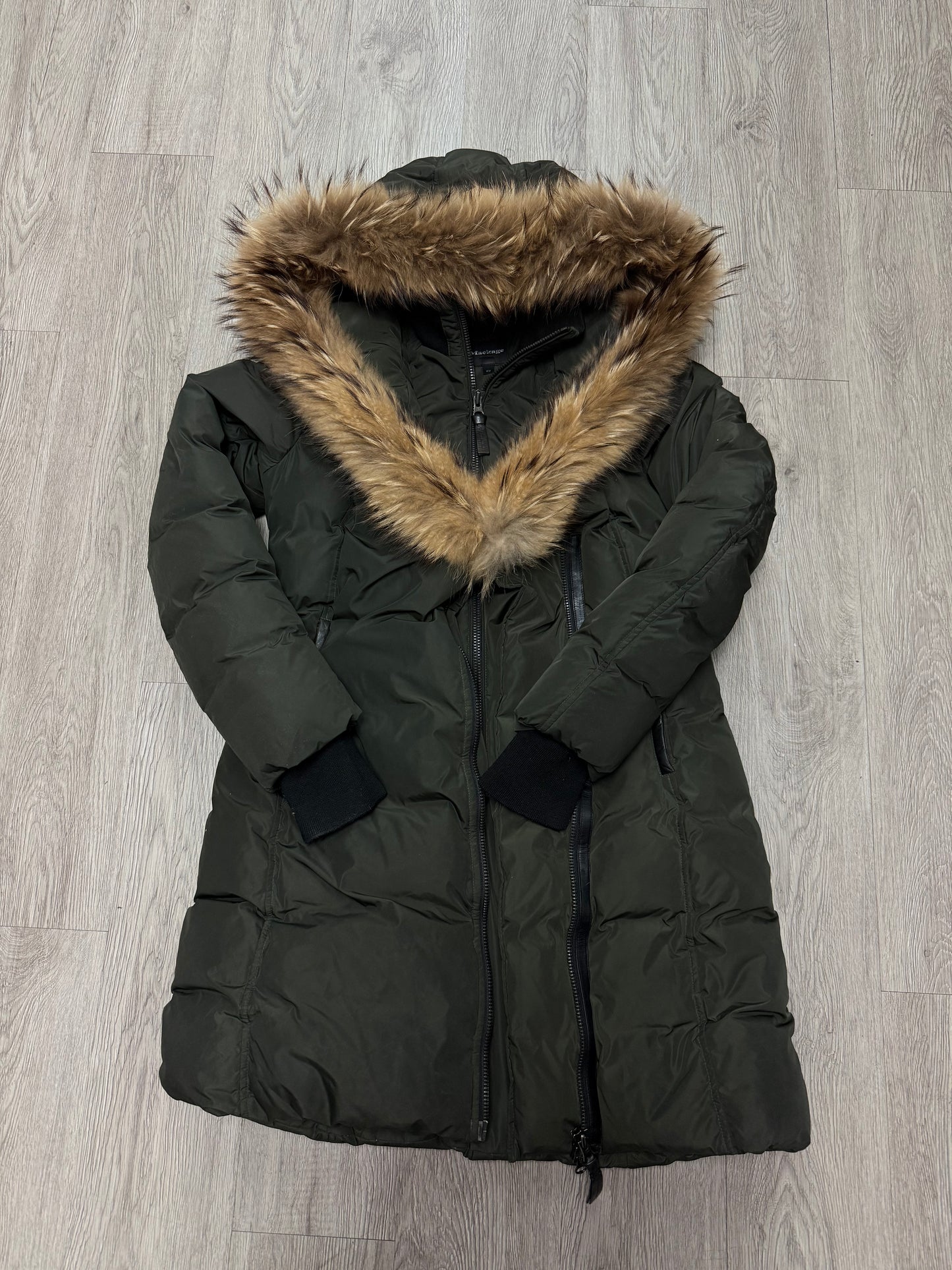 Mackage Kay Hood Olive Brown Fur Jacket