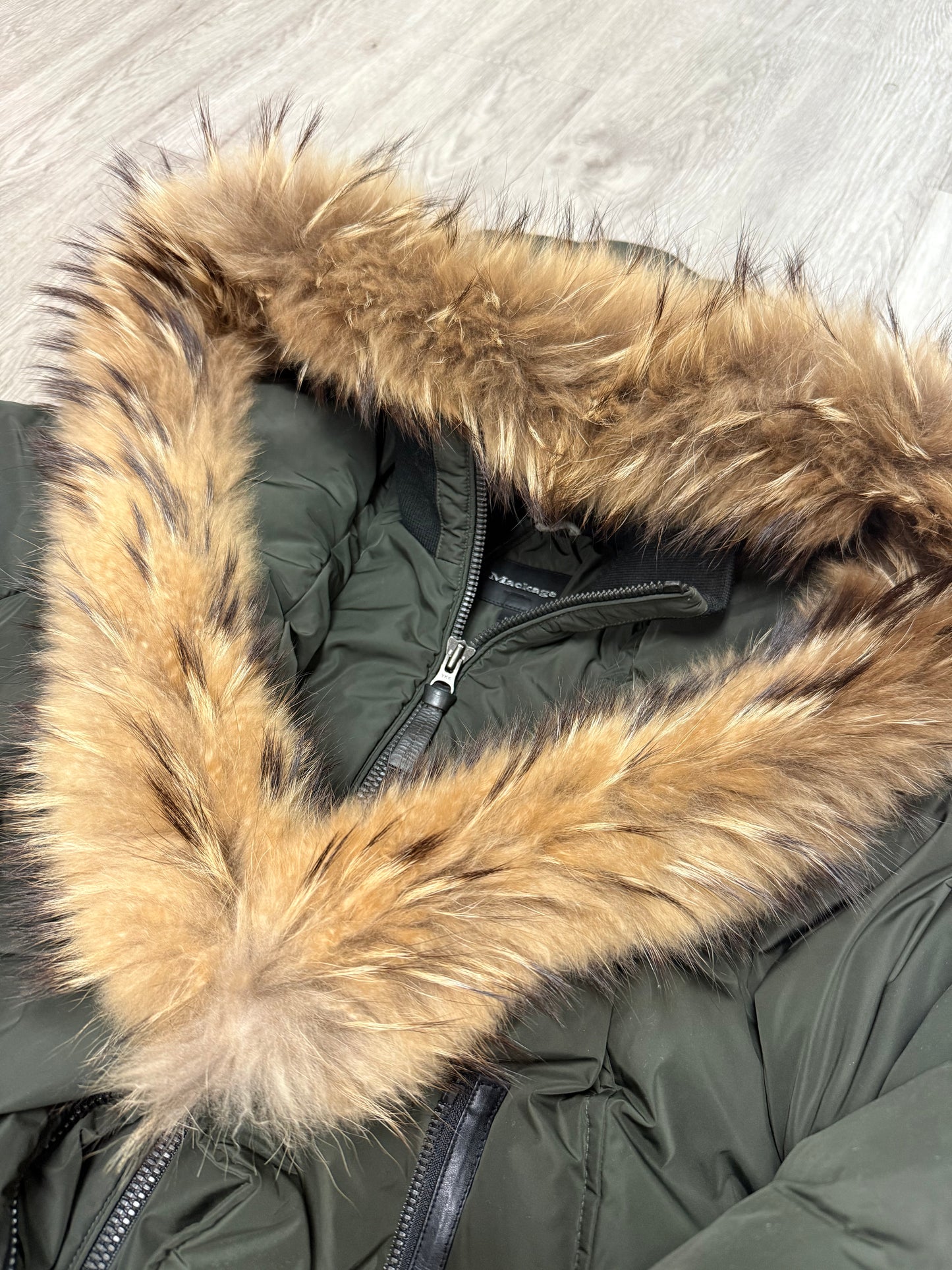 Mackage Kay Hood Olive Brown Fur Jacket