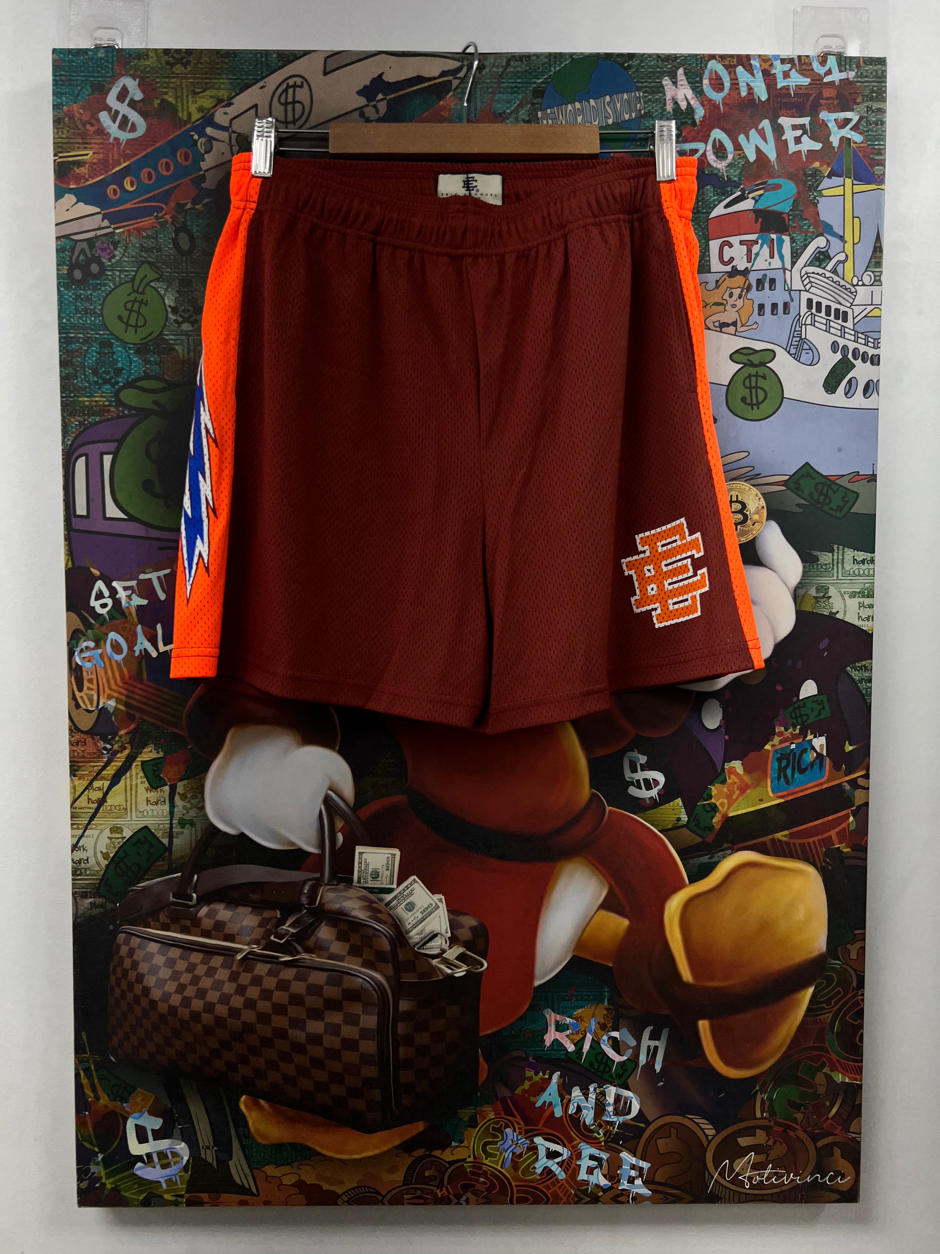 Eric Emanuel Maroon Orange Blue Bolt Shorts