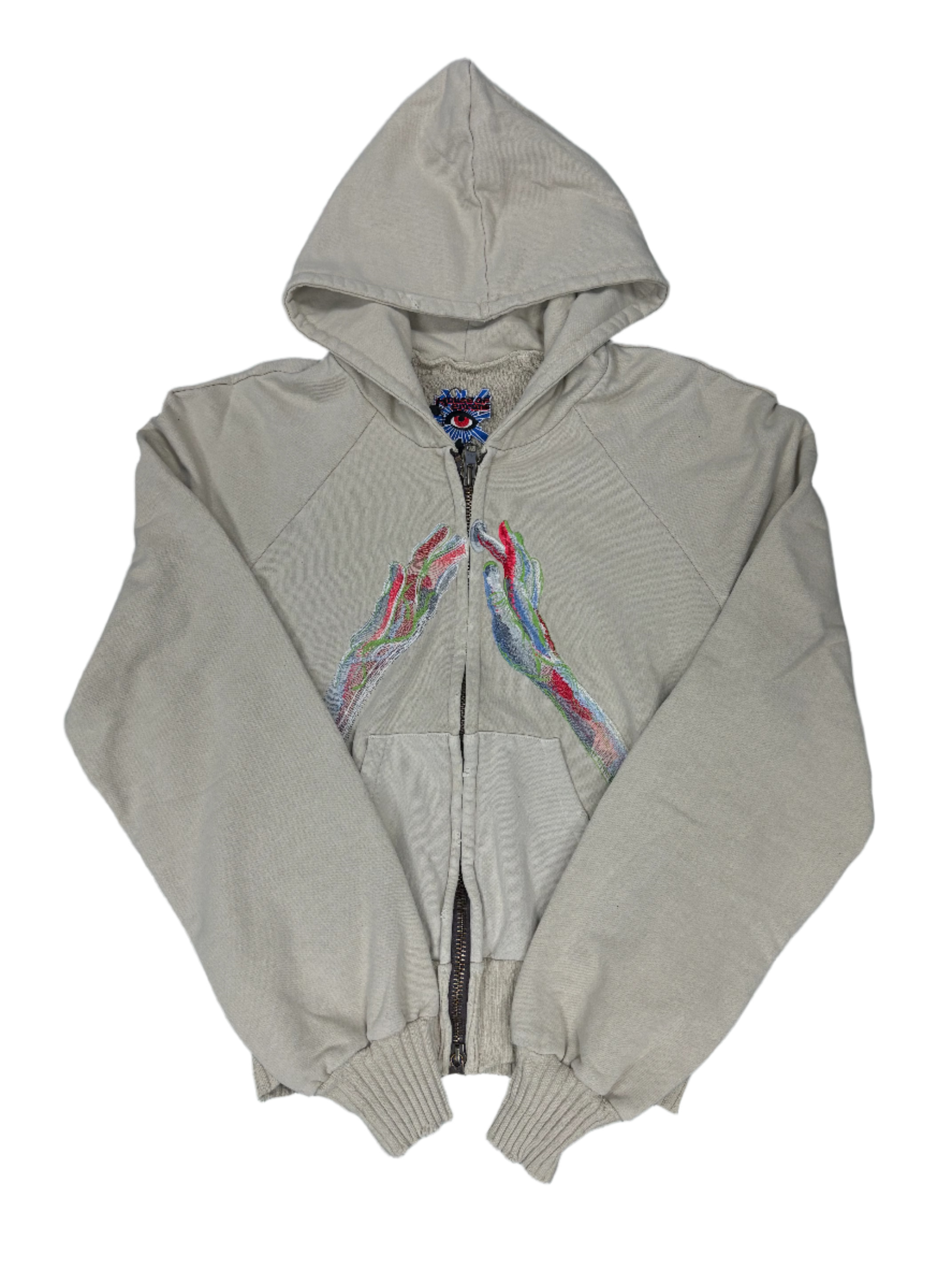 House Of Errors Multicolor Hands Zip Up Cream Hoodie