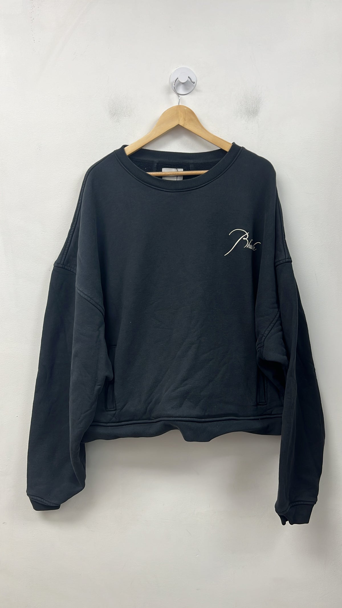 Rhude Black Wash Embroidered Logo Crewneck