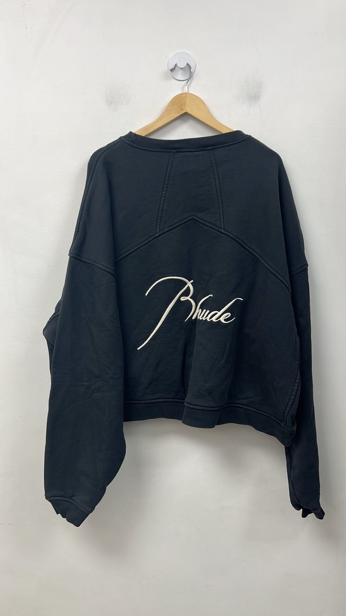 Rhude Black Wash Embroidered Logo Crewneck