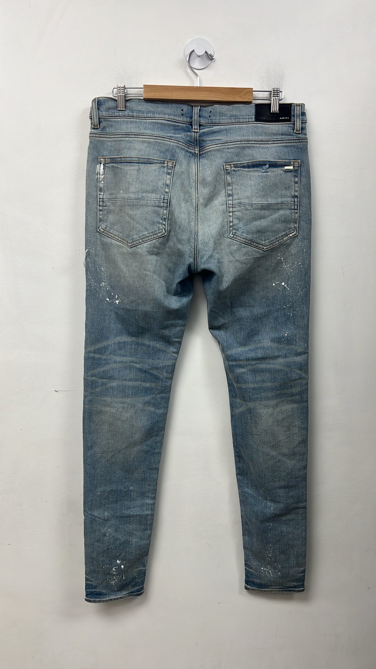 Amiri MX1 Light Wash Green Plaid Patch Jeans