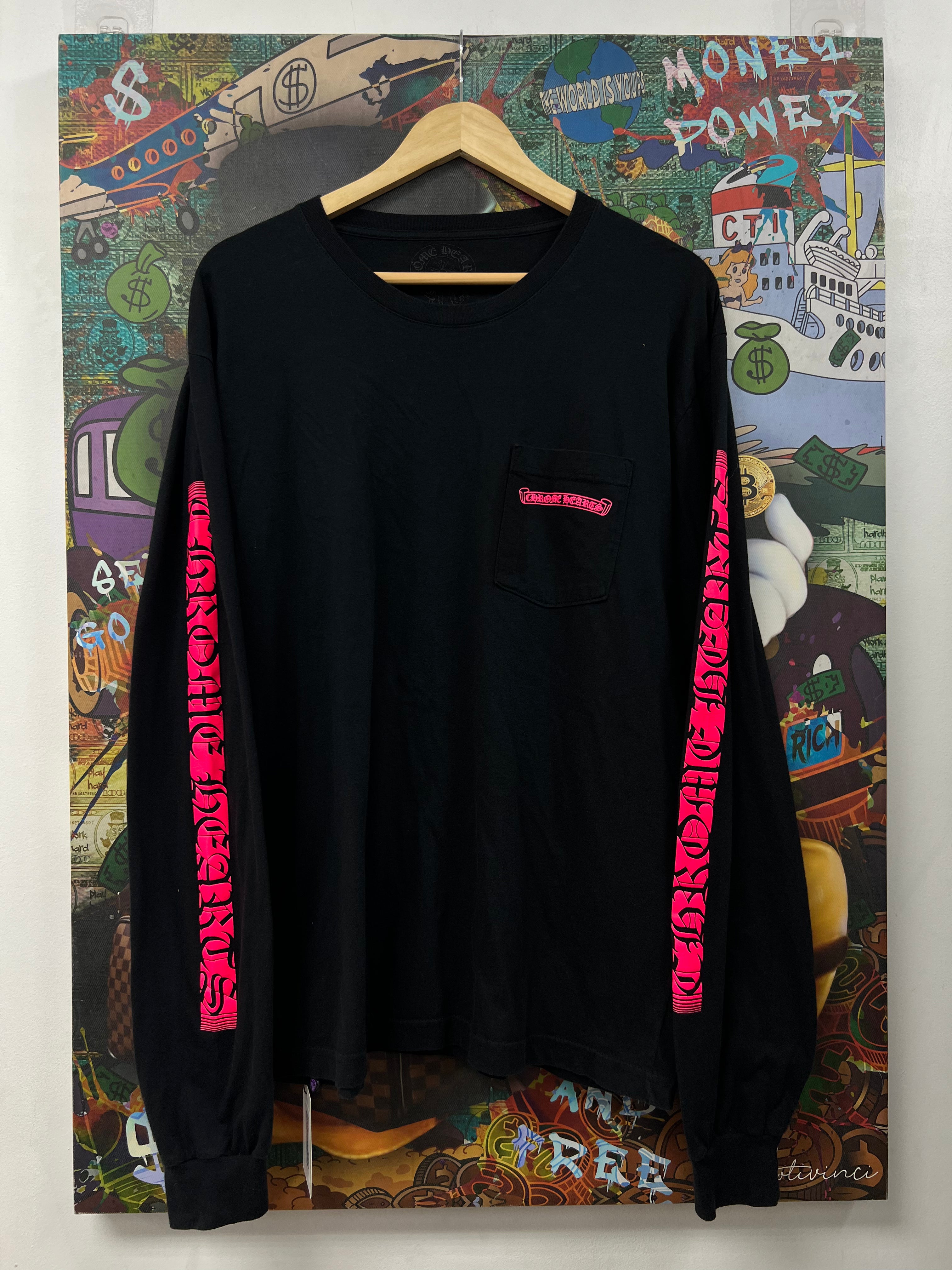 Chrome Hearts Black Pink Vertical Logo Long Sleeve