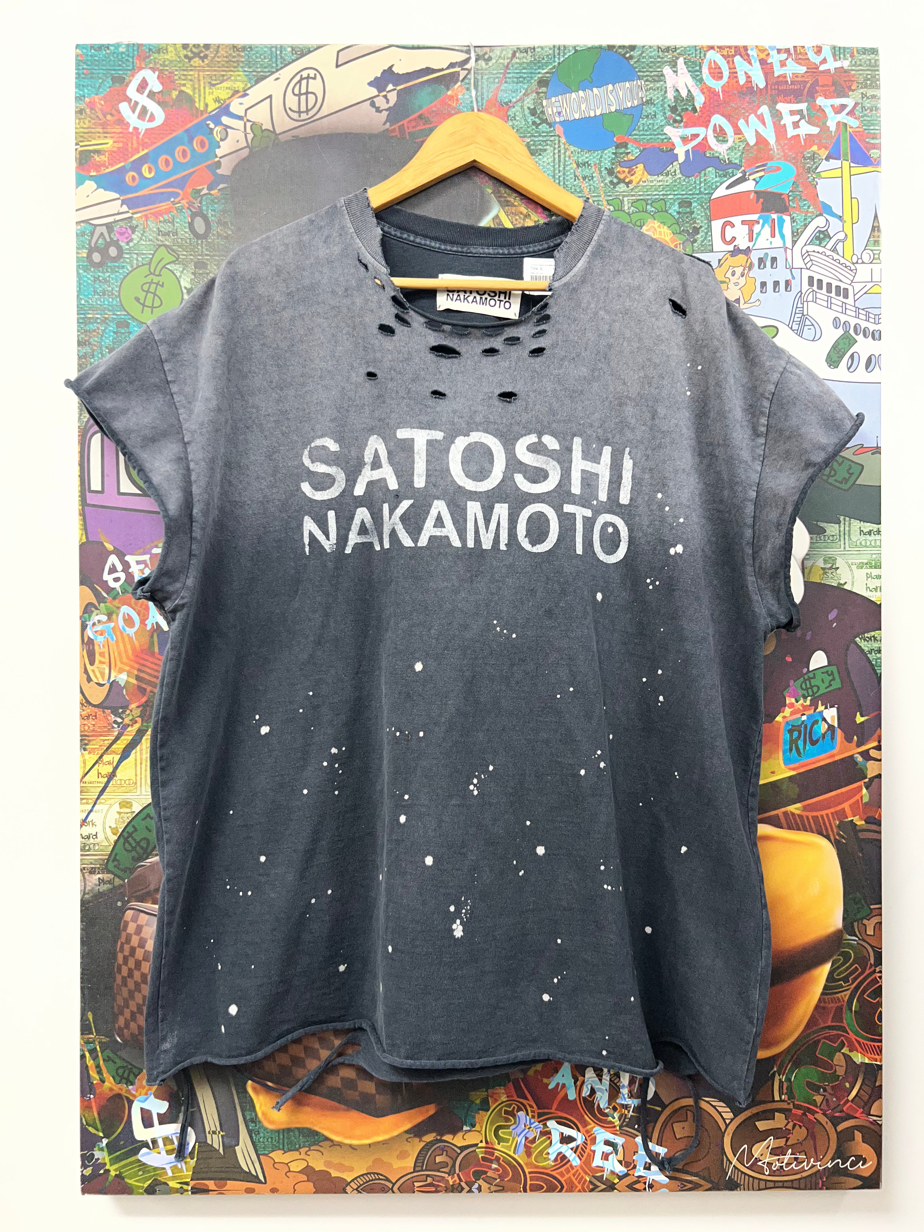 Satoshi Nakamoto Black Paint Splatter Cut Off Tee