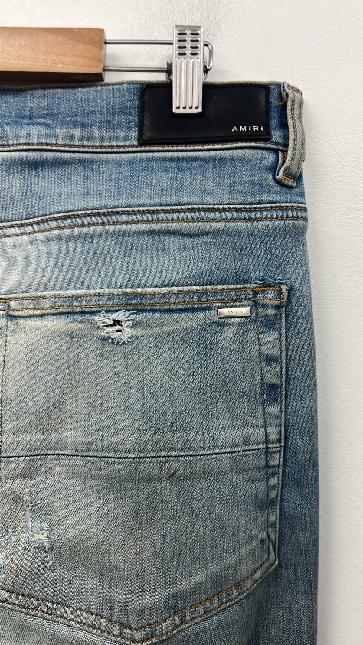Amiri MX1 Light Wash Pink Patch Jeans