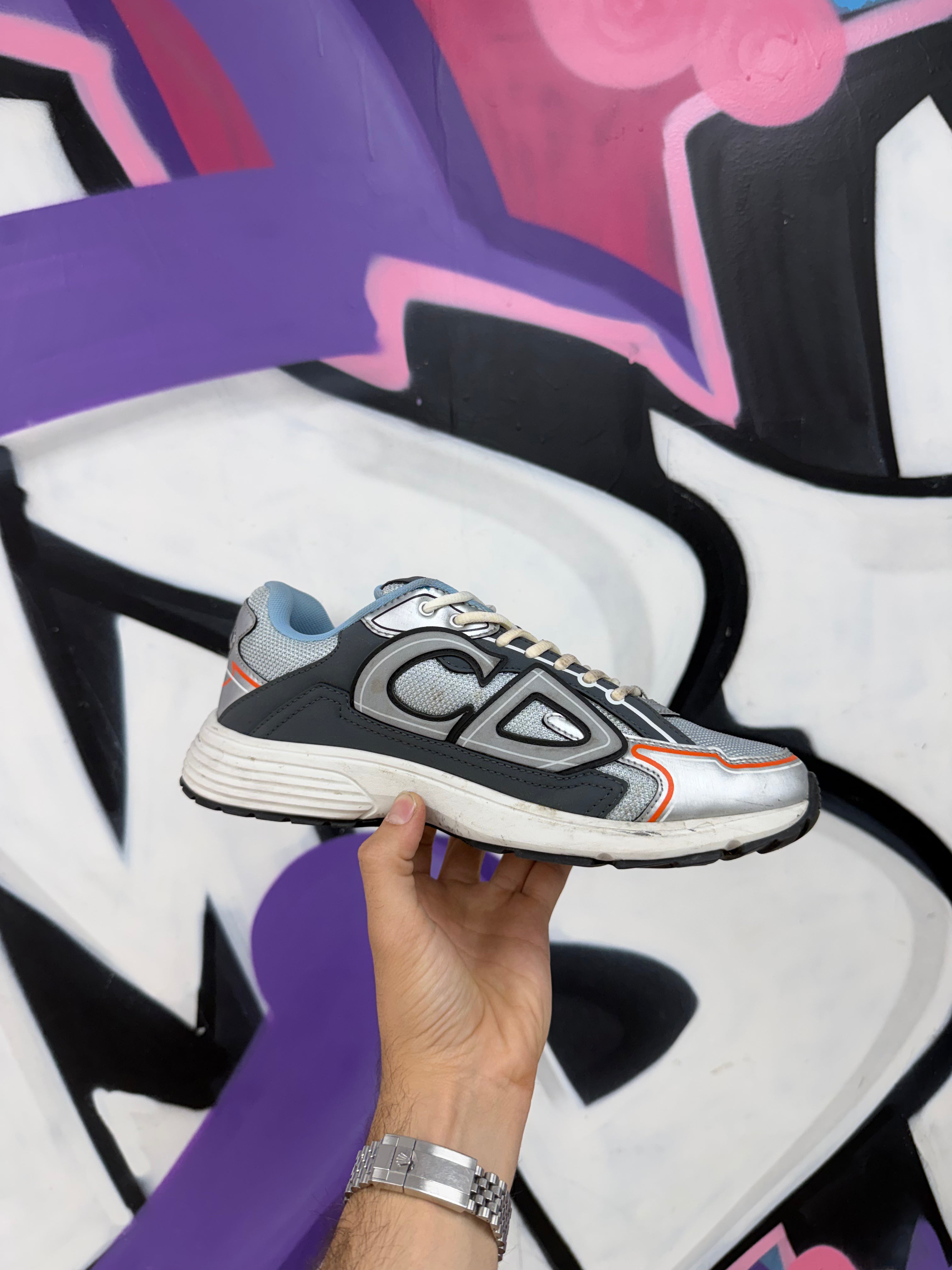 Dior B30 Grey Blue Orange Silver Sneakers